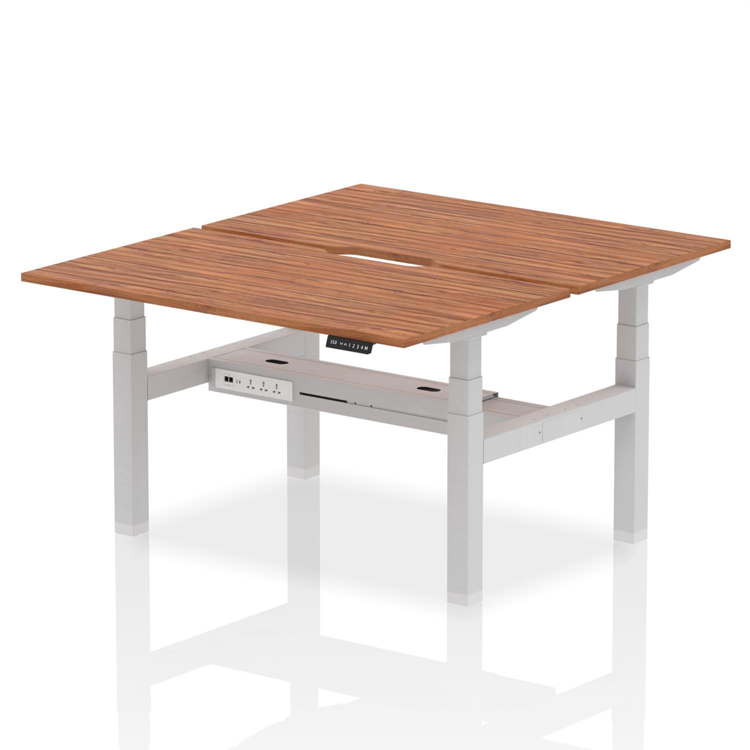 Air Back-to-Back 1400 x 800mm Height Adjustable 2 Person Office Bench Desk Walnut Top with Scalloped Edge Silver Frame