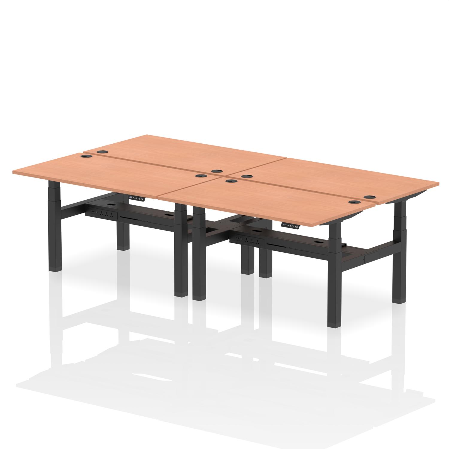 Air Back-to-Back 1400 x 800mm Height Adjustable 4 Person Office Bench Desk Beech Top with Cable Ports Black Frame