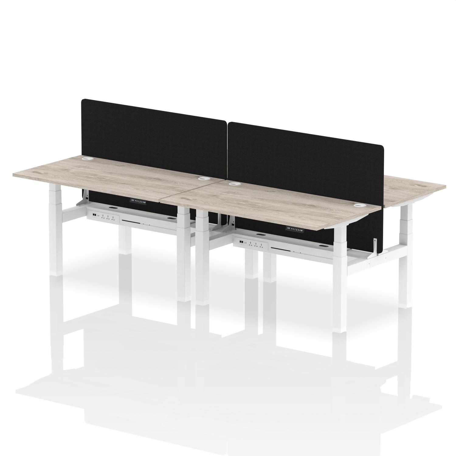 Air Back-to-Back 1400 x 800mm Height Adjustable 4 Person Office Bench Desk Grey Oak Top with Cable Ports White Frame with Black Straight Screen