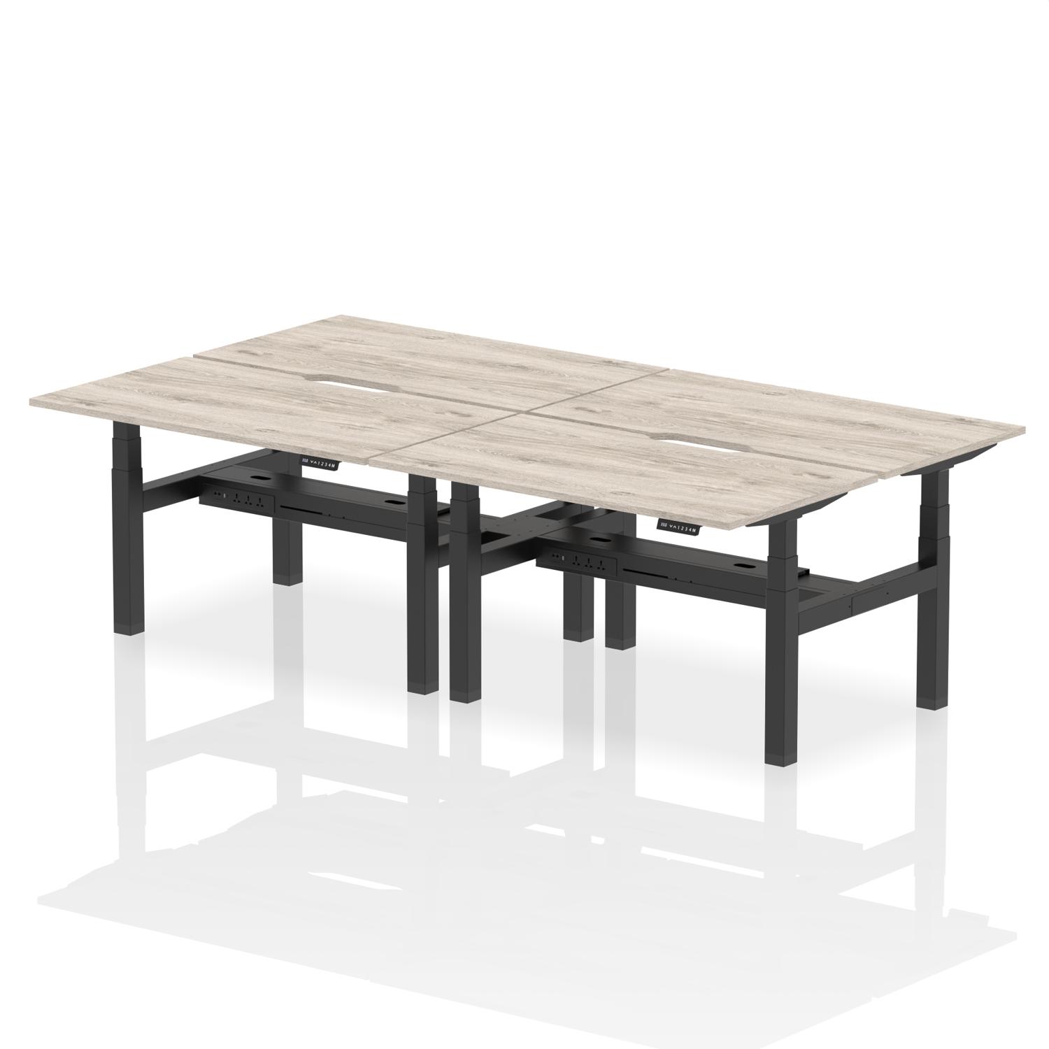 Air Back-to-Back 1400 x 800mm Height Adjustable 4 Person Office Bench Desk Grey Oak Top with Scalloped Edge Black Frame