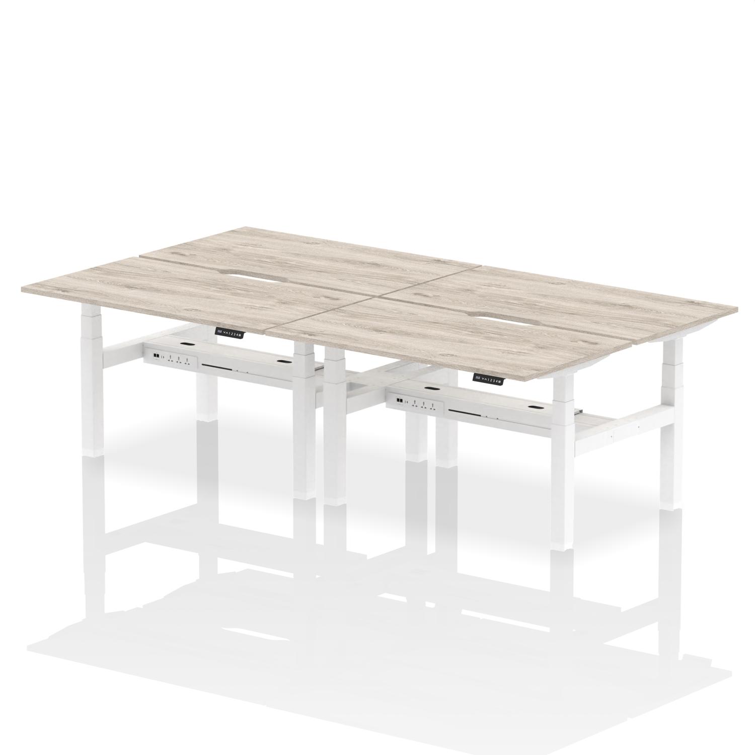 Air Back-to-Back 1400 x 800mm Height Adjustable 4 Person Office Bench Desk Grey Oak Top with Scalloped Edge White Frame