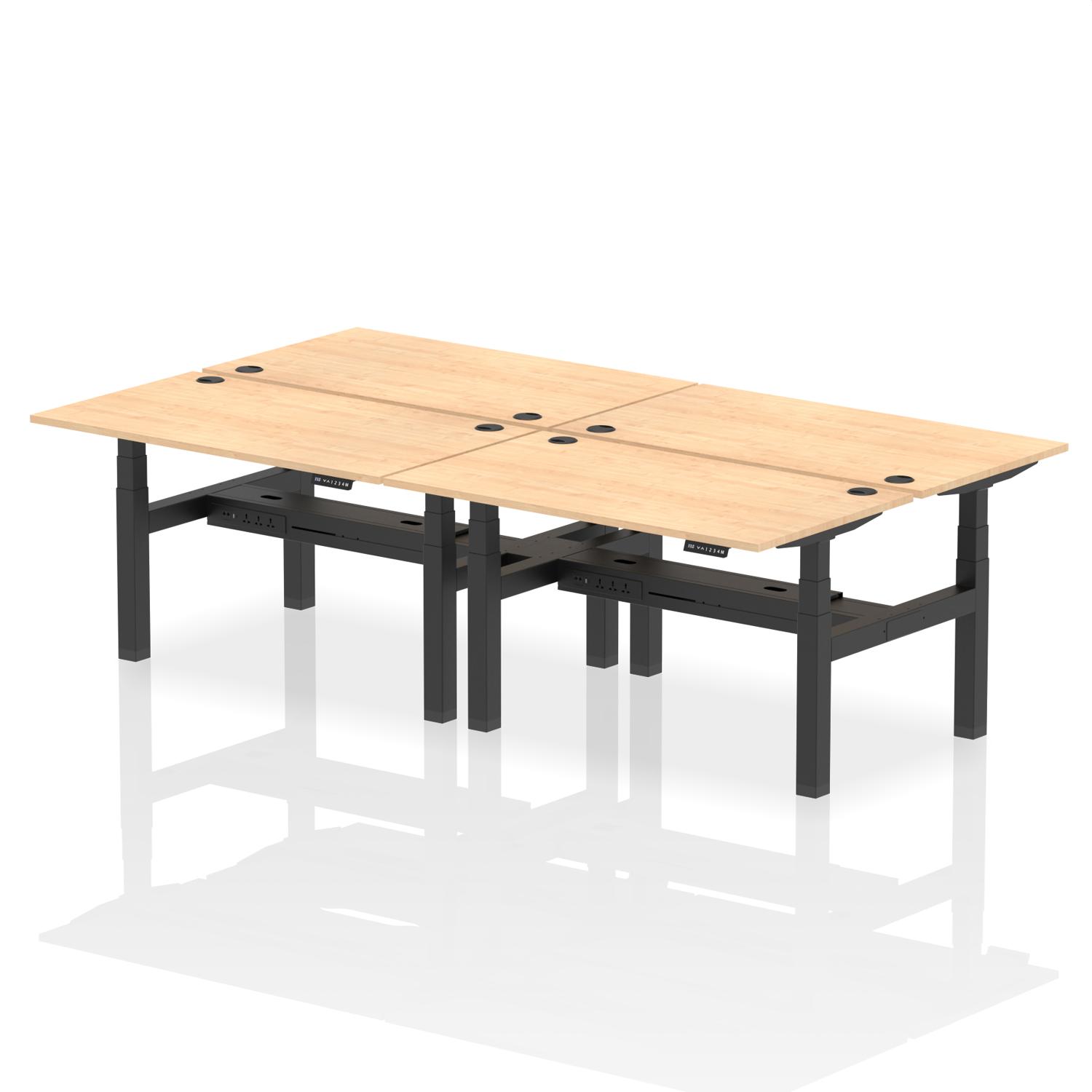 Air Back-to-Back 1400 x 800mm Height Adjustable 4 Person Office Bench Desk Maple Top with Cable Ports Black Frame