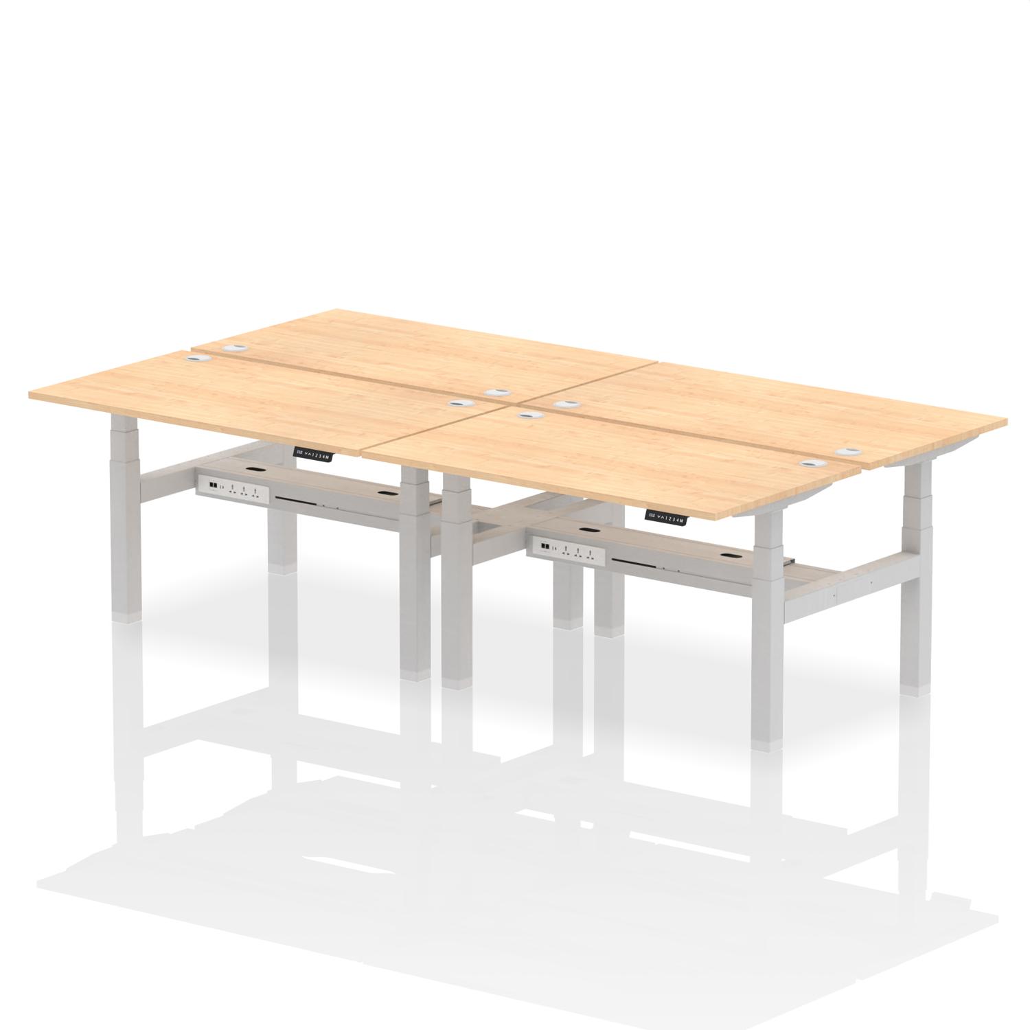 Air Back-to-Back 1400 x 800mm Height Adjustable 4 Person Office Bench Desk Maple Top with Cable Ports Silver Frame