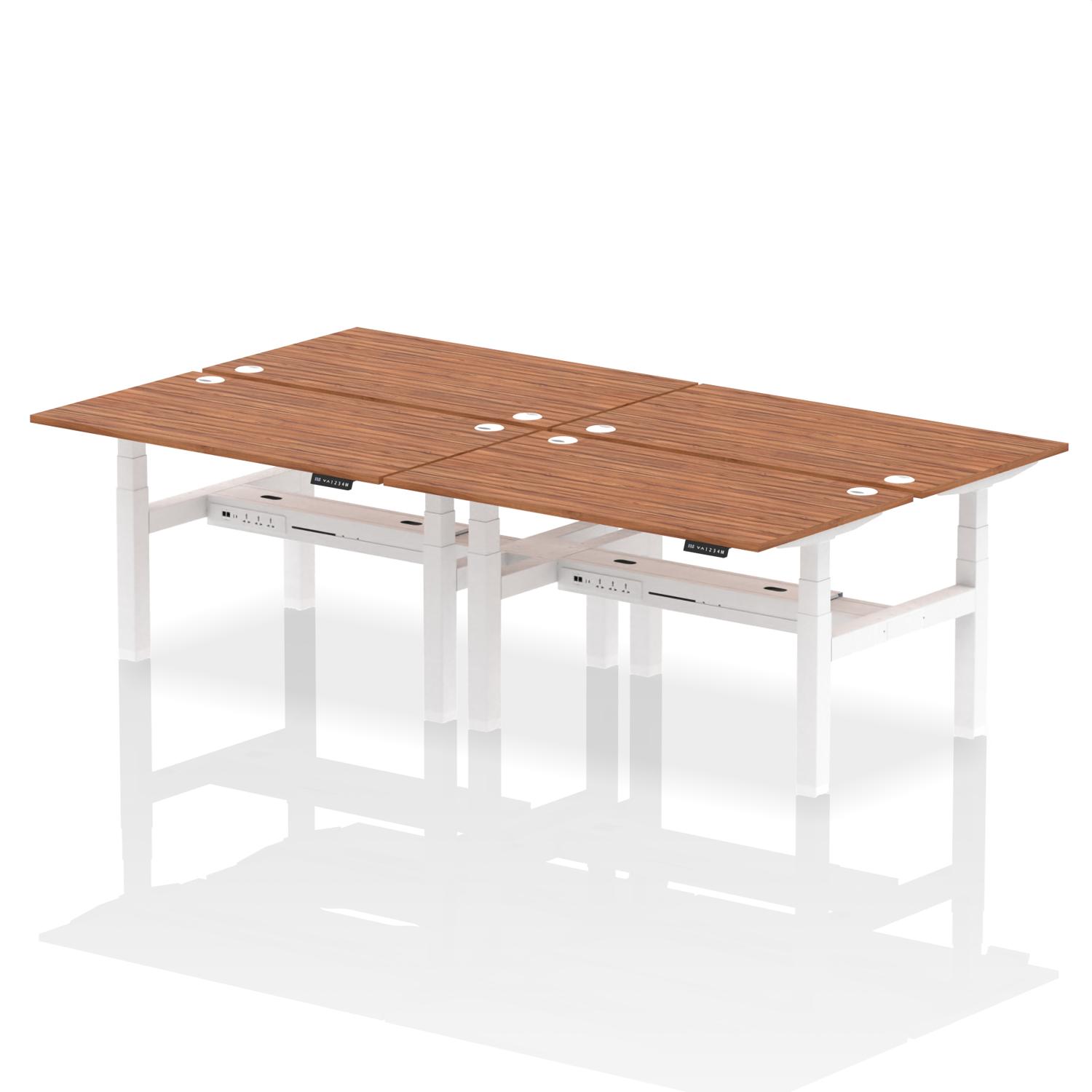 Air Back-to-Back 1400 x 800mm Height Adjustable 4 Person Office Bench Desk Walnut Top with Cable Ports White Frame