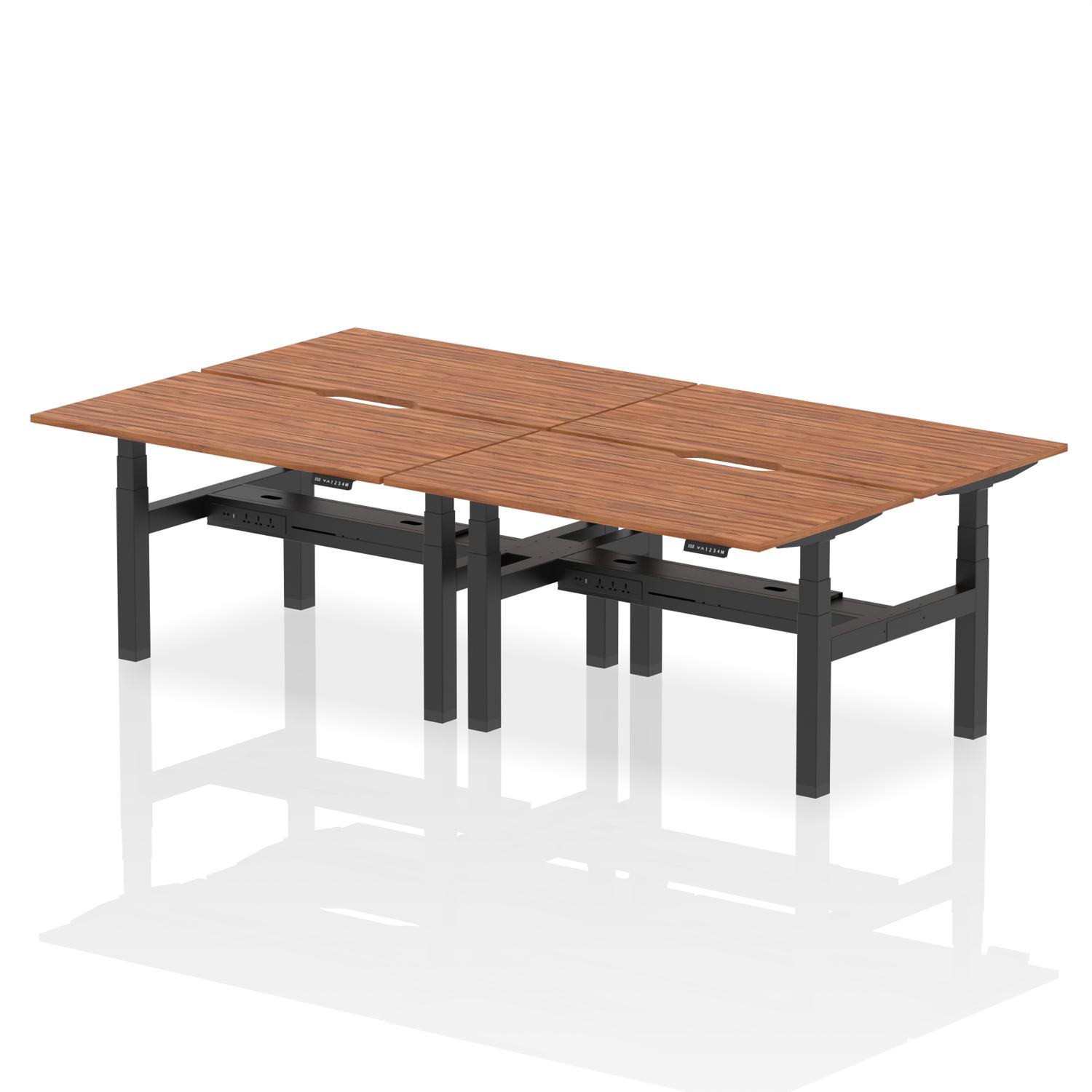 Air Back-to-Back 1400 x 800mm Height Adjustable 4 Person Office Bench Desk Walnut Top with Scalloped Edge Black Frame