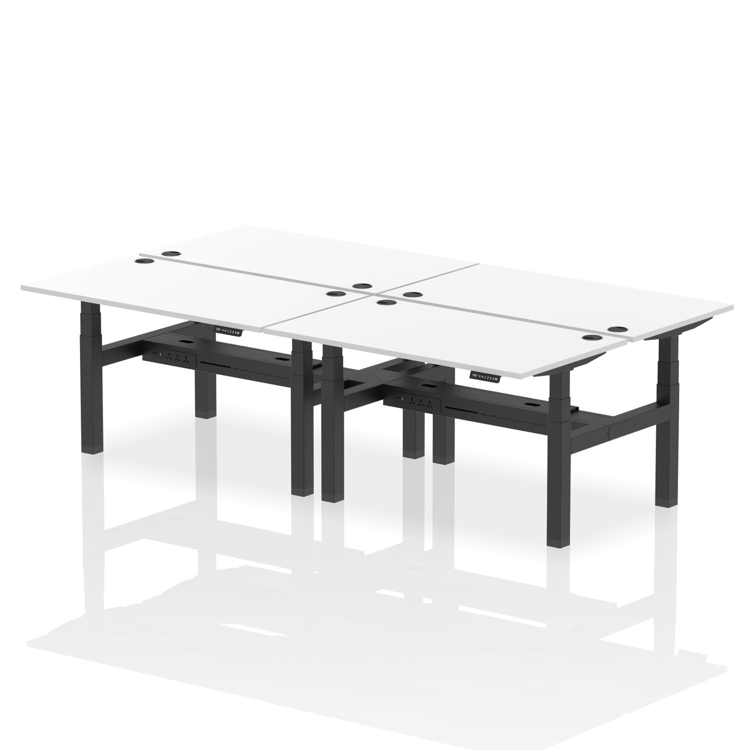 Air Back-to-Back 1400 x 800mm Height Adjustable 4 Person Office Bench Desk White Top with Cable Ports Black Frame
