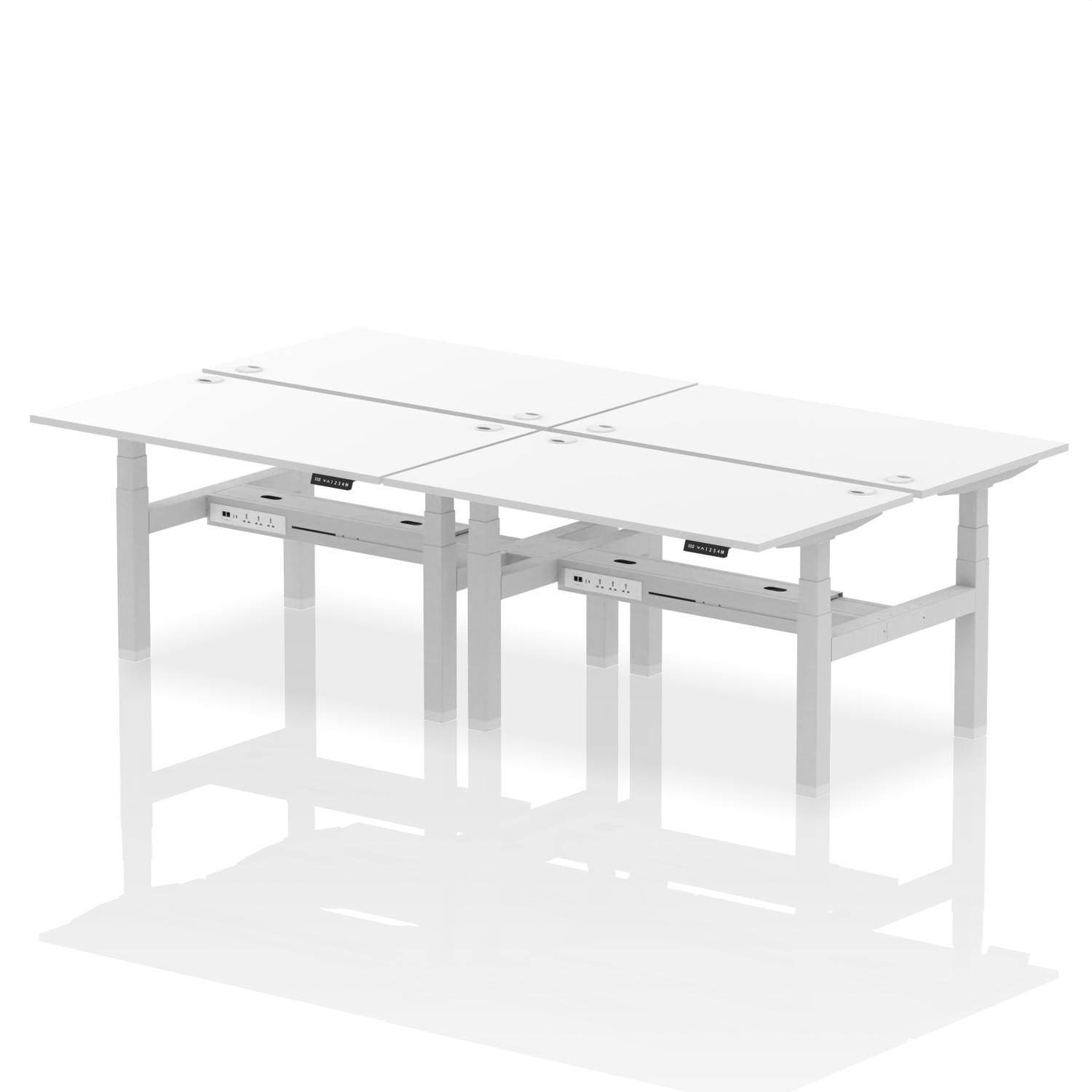 Air Back-to-Back 1400 x 800mm Height Adjustable 4 Person Office Bench Desk White Top with Cable Ports Silver Frame