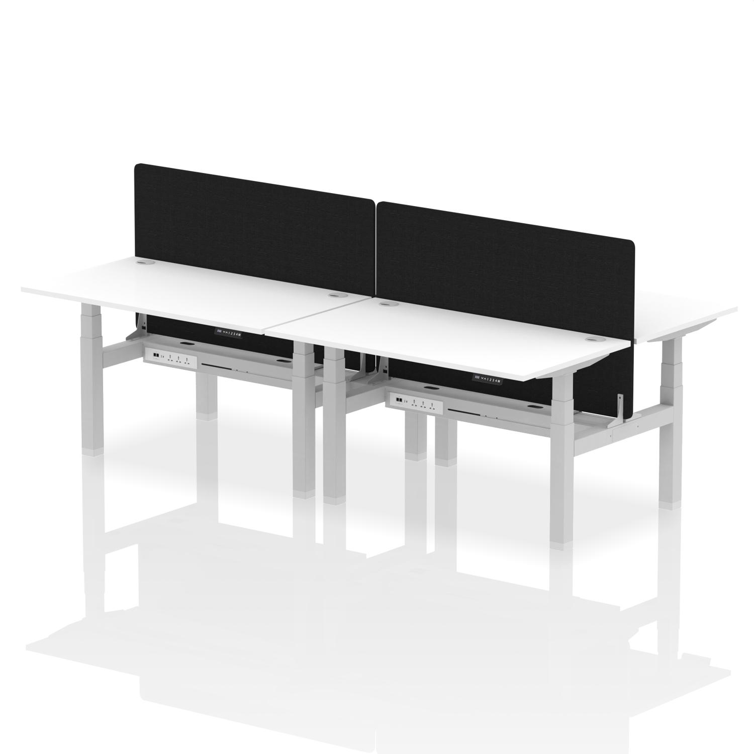 Air Back-to-Back 1400 x 800mm Height Adjustable 4 Person Office Bench Desk White Top with Cable Ports Silver Frame with Black Straight Screen