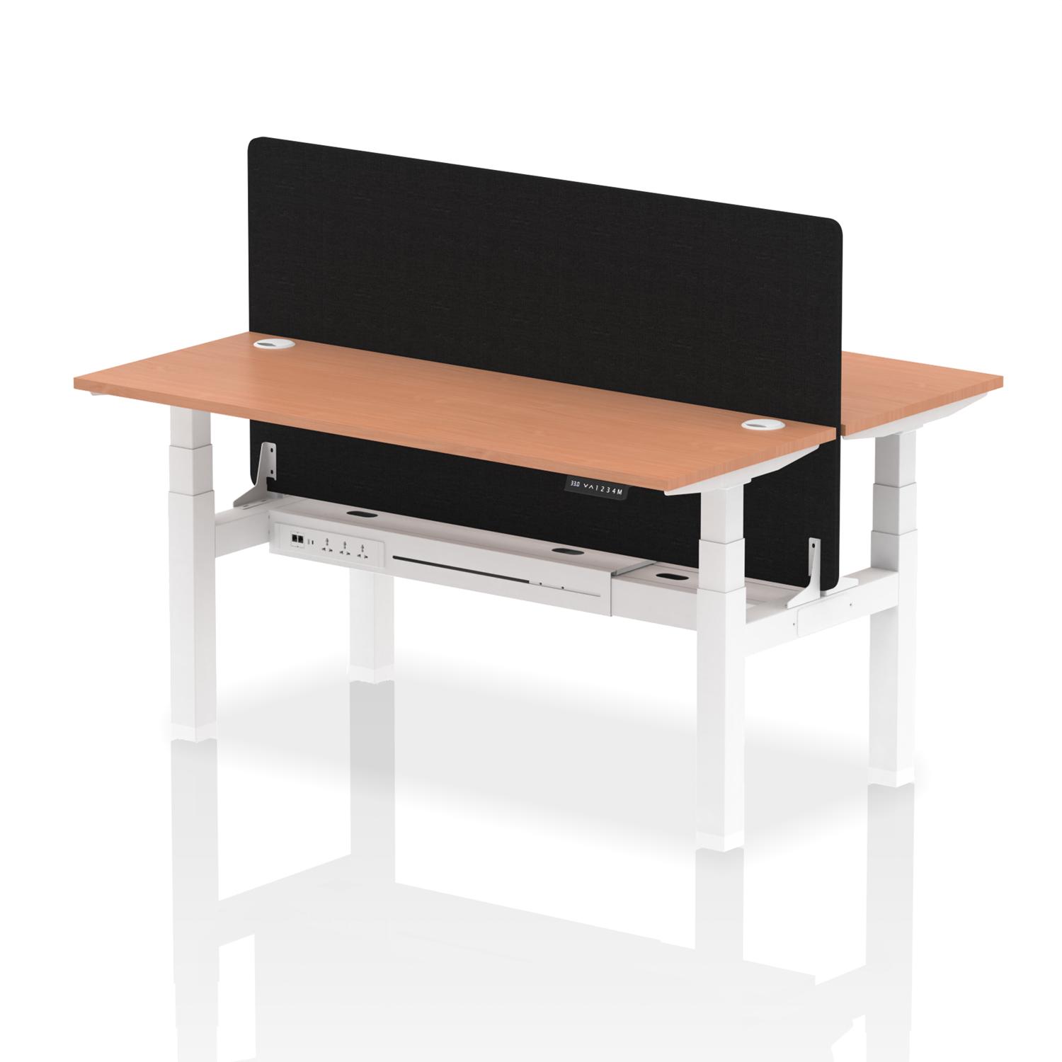 Air Back-to-Back 1600 x 600mm Height Adjustable 2 Person Office Bench Desk Beech Top with Cable Ports White Frame with Black Straight Screen