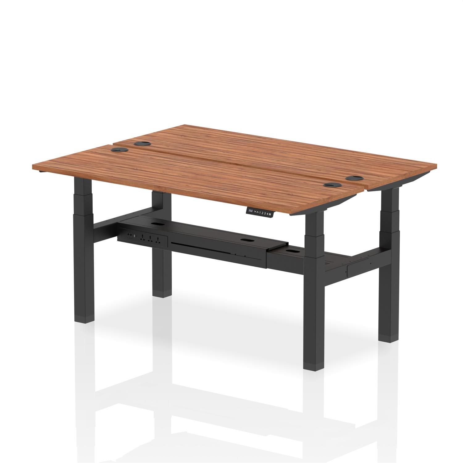 Air Back-to-Back 1600 x 600mm Height Adjustable 2 Person Office Bench Desk Walnut Top with Cable Ports Black Frame