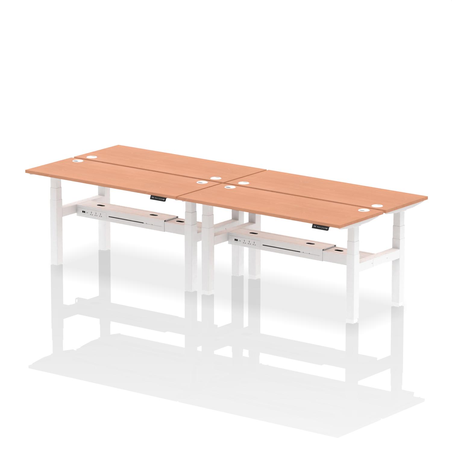 Air Back-to-Back 1600 x 600mm Height Adjustable 4 Person Office Bench Desk Beech Top with Cable Ports White Frame