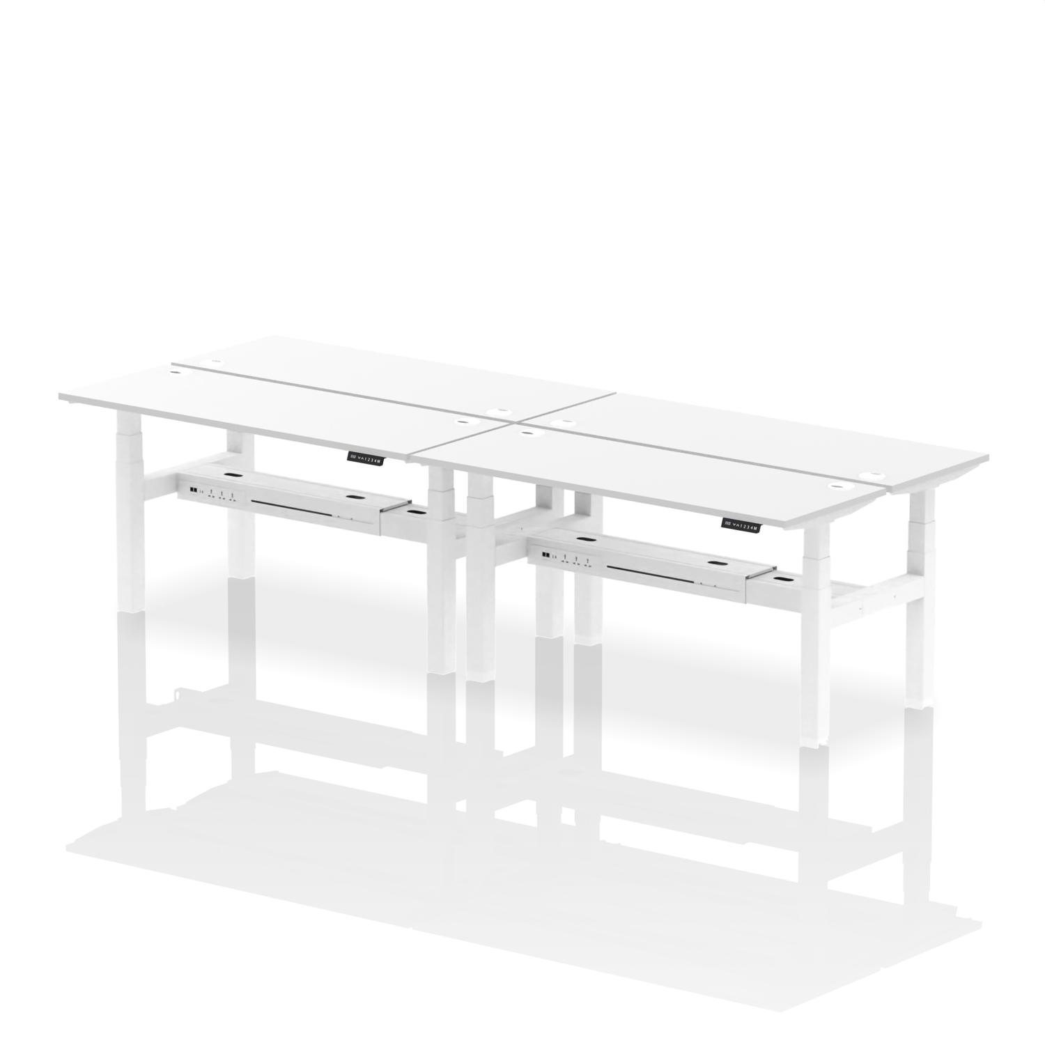 Air Back-to-Back 1600 x 600mm Height Adjustable 4 Person Office Bench Desk White Top with Cable Ports White Frame