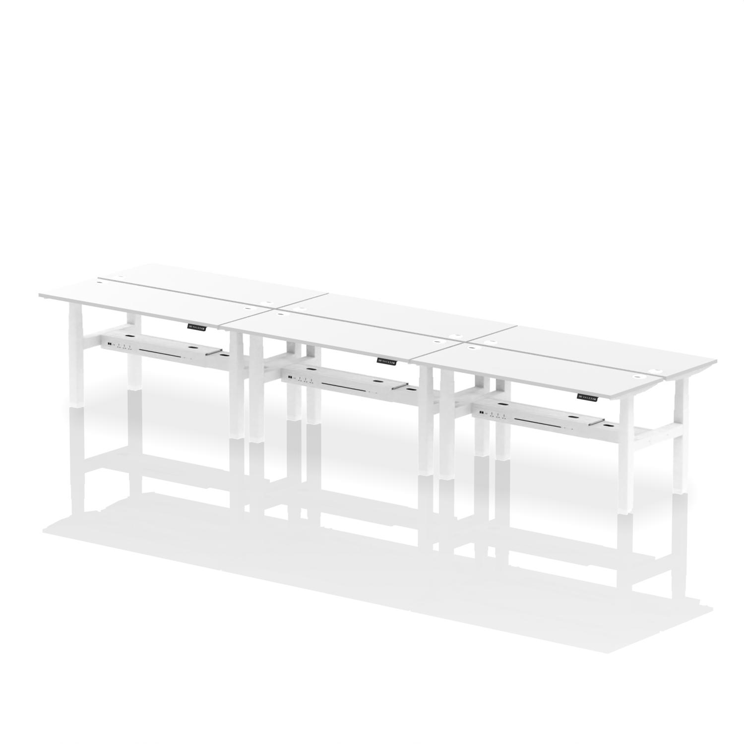 Air Back-to-Back 1600 x 600mm Height Adjustable 6 Person Office Bench Desk White Top with Cable Ports White Frame