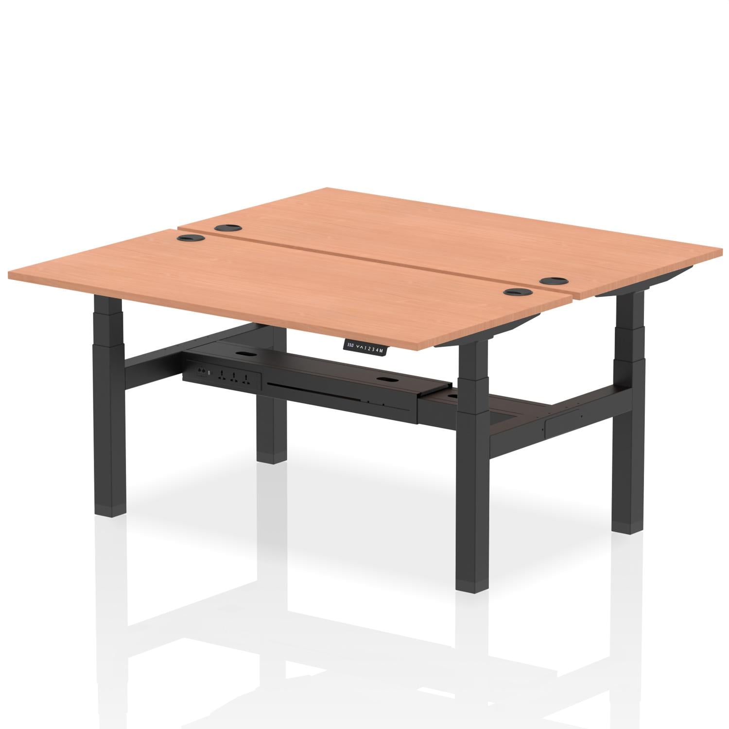 Air Back-to-Back 1600 x 800mm Height Adjustable 2 Person Office Bench Desk Beech Top with Cable Ports Black Frame