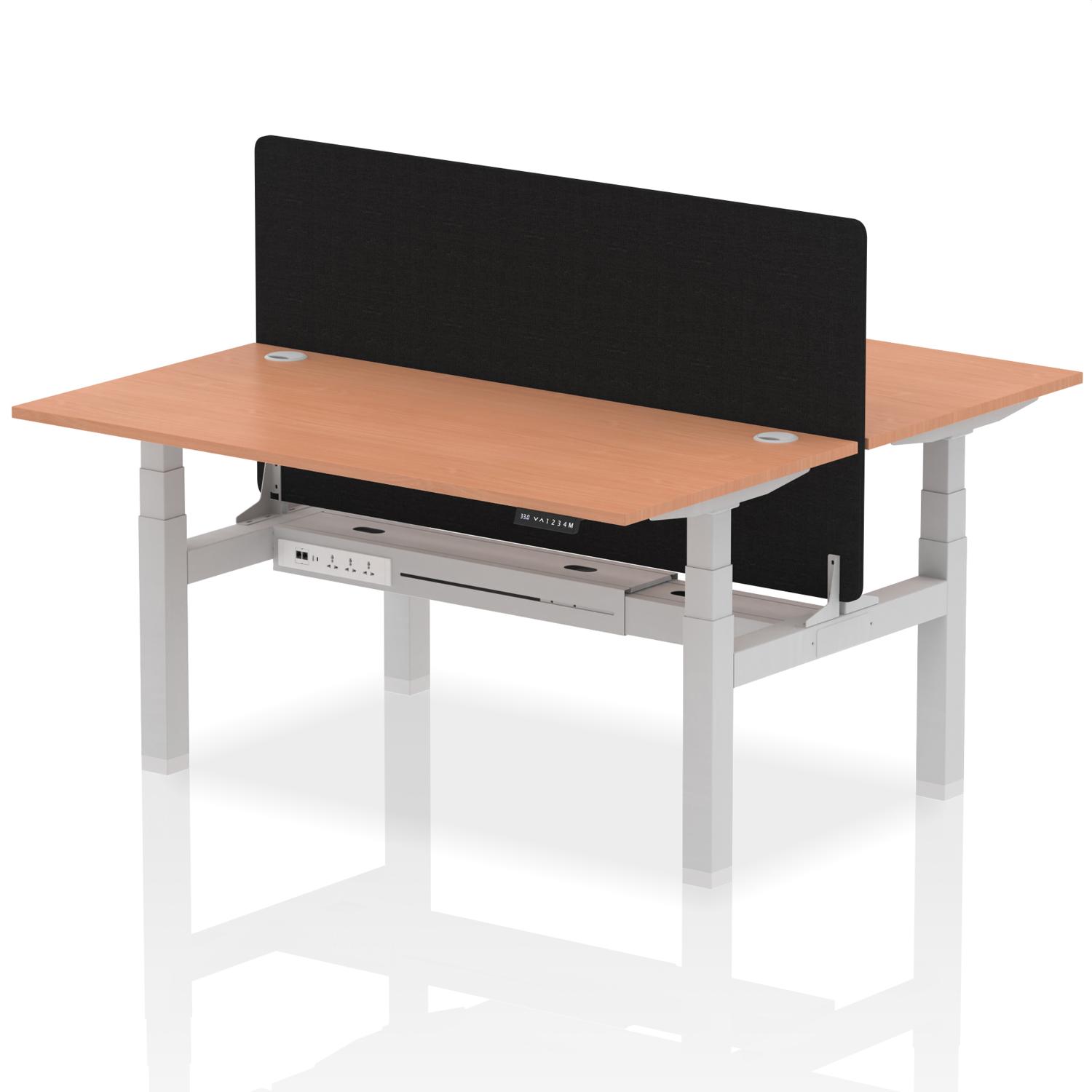 Air Back-to-Back 1600 x 800mm Height Adjustable 2 Person Office Bench Desk Beech Top with Cable Ports Silver Frame with Black Straight Screen