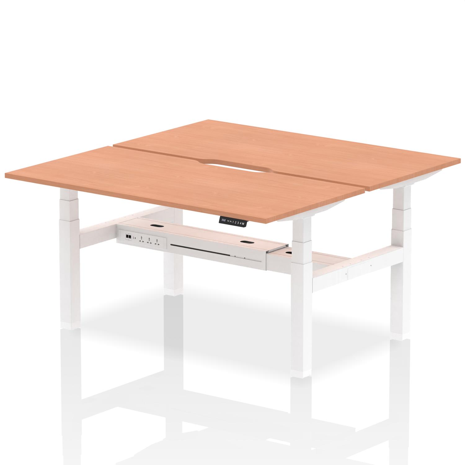 Air Back-to-Back 1600 x 800mm Height Adjustable 2 Person Office Bench Desk Beech Top with Scalloped Edge White Frame