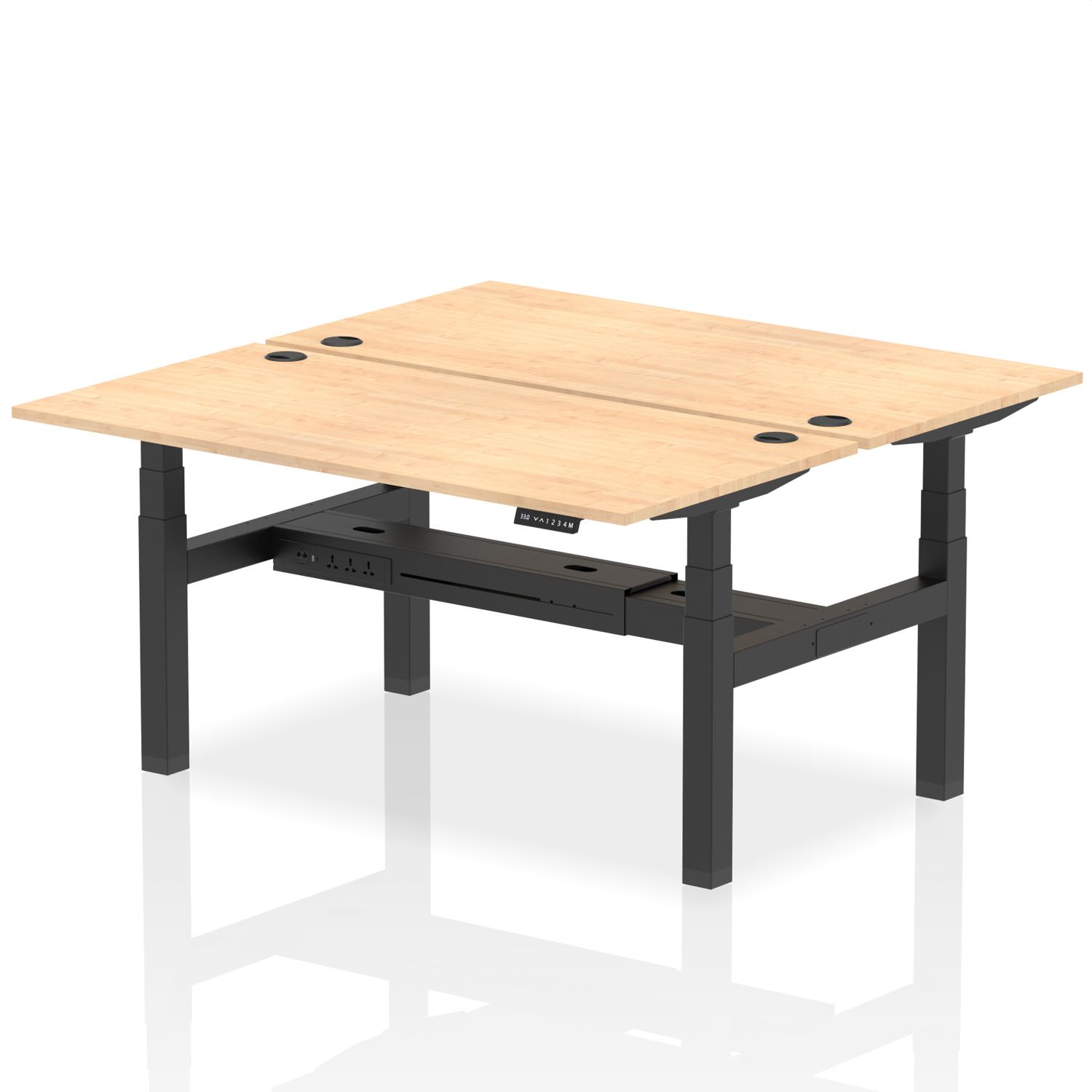 Air Back-to-Back 1600 x 800mm Height Adjustable 2 Person Office Bench Desk Maple Top with Cable Ports Black Frame