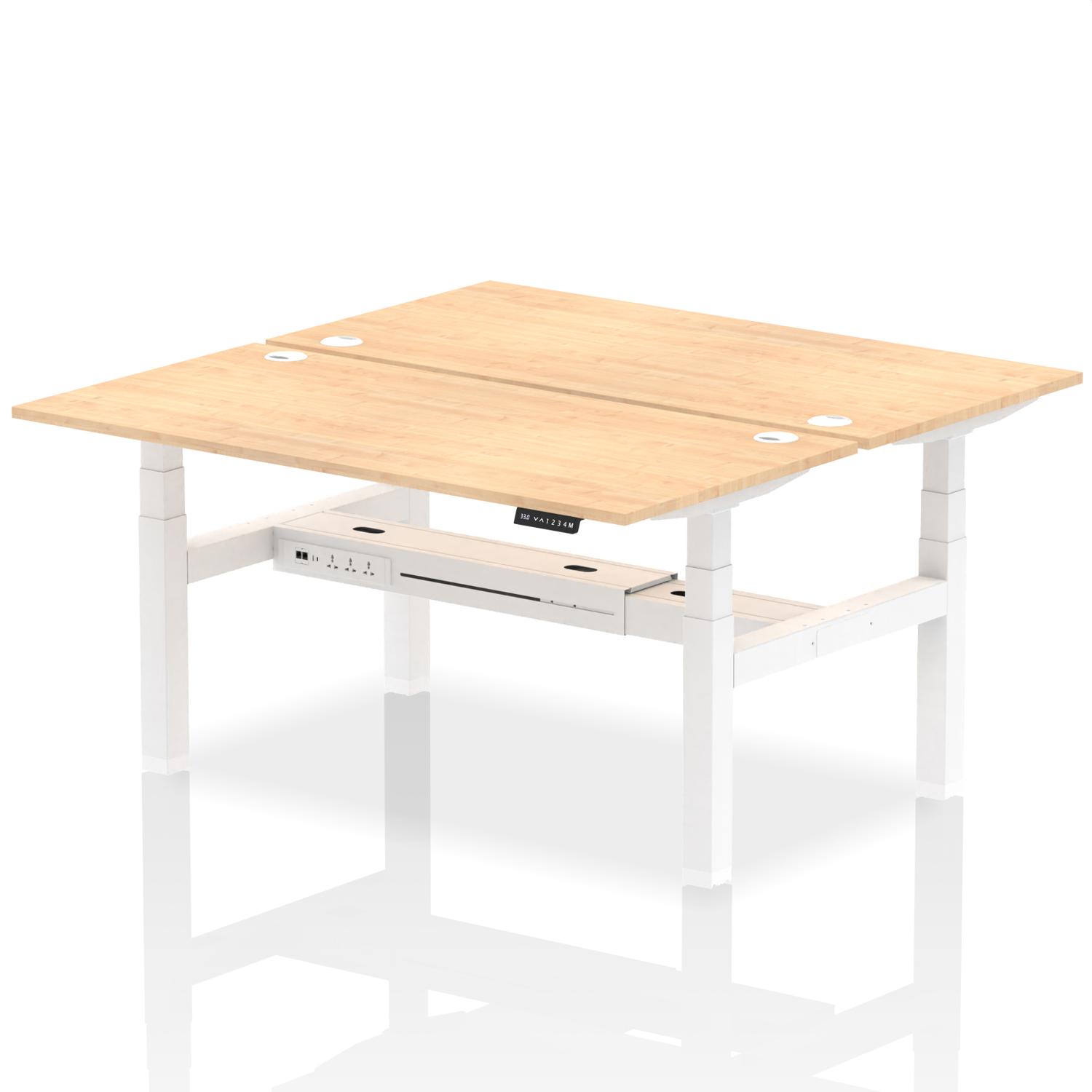 Air Back-to-Back 1600 x 800mm Height Adjustable 2 Person Office Bench Desk Maple Top with Cable Ports White Frame