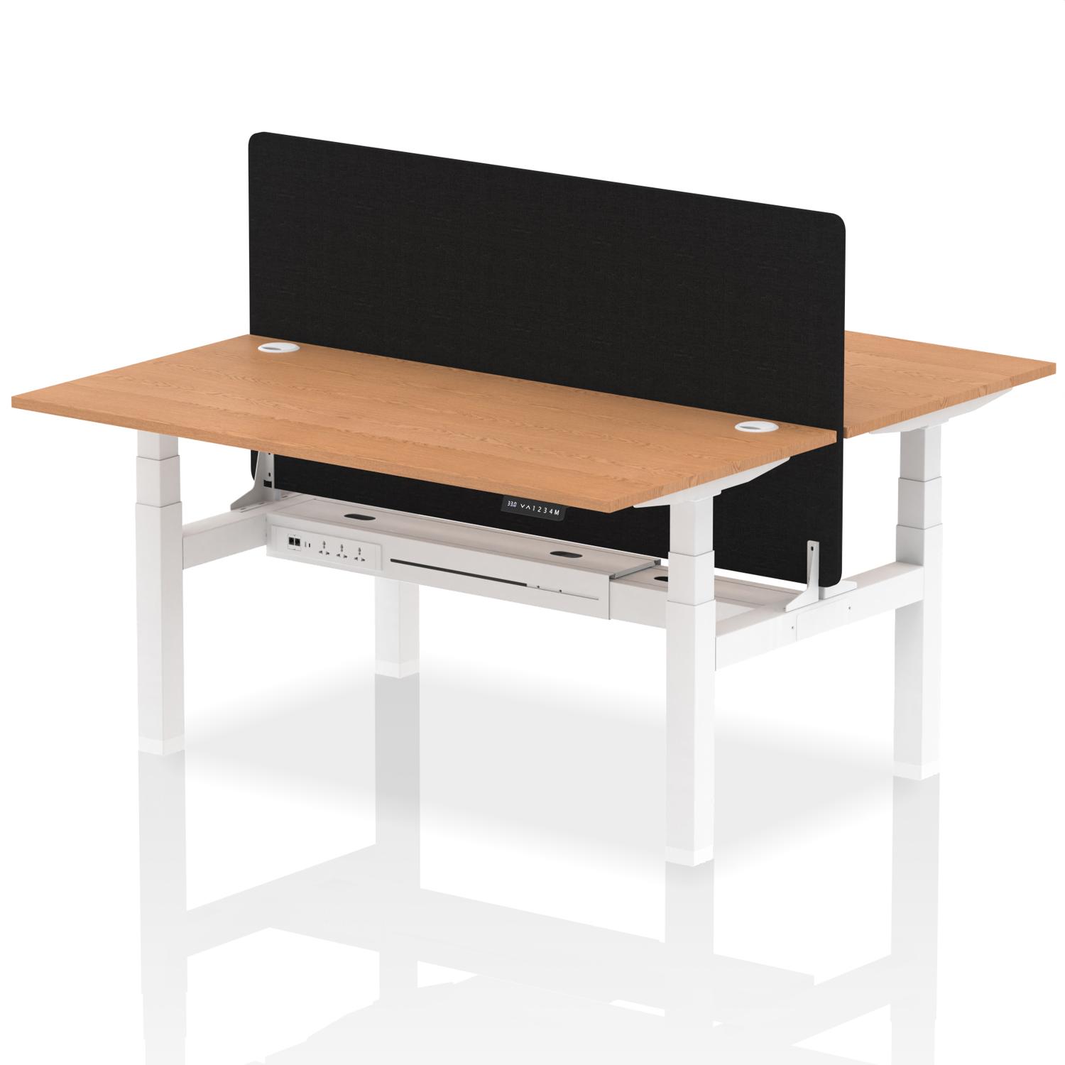 Air Back-to-Back 1600 x 800mm Height Adjustable 2 Person Office Bench Desk Oak Top with Cable Ports White Frame with Black Straight Screen
