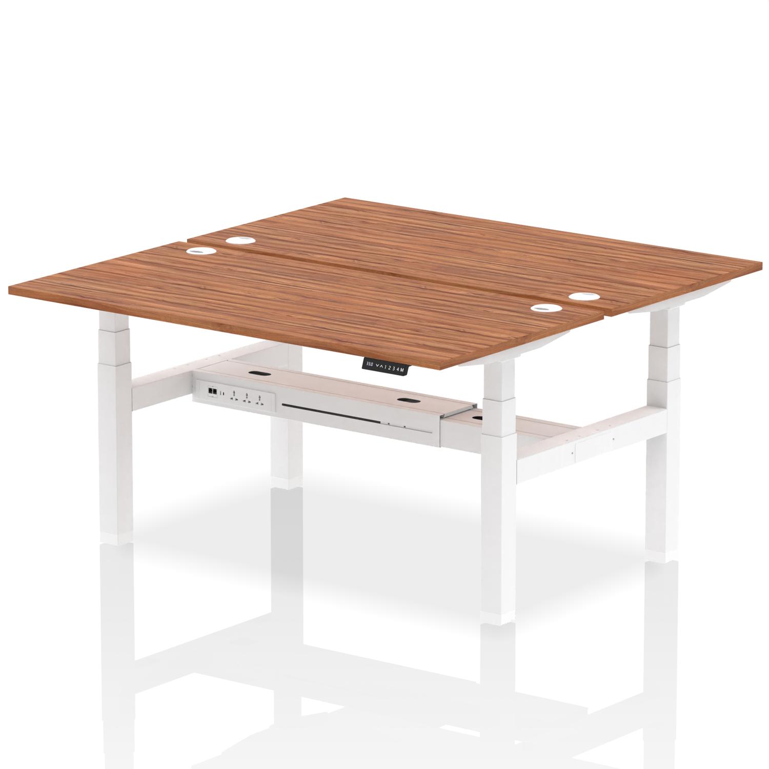 Air Back-to-Back 1600 x 800mm Height Adjustable 2 Person Office Bench Desk Walnut Top with Cable Ports White Frame