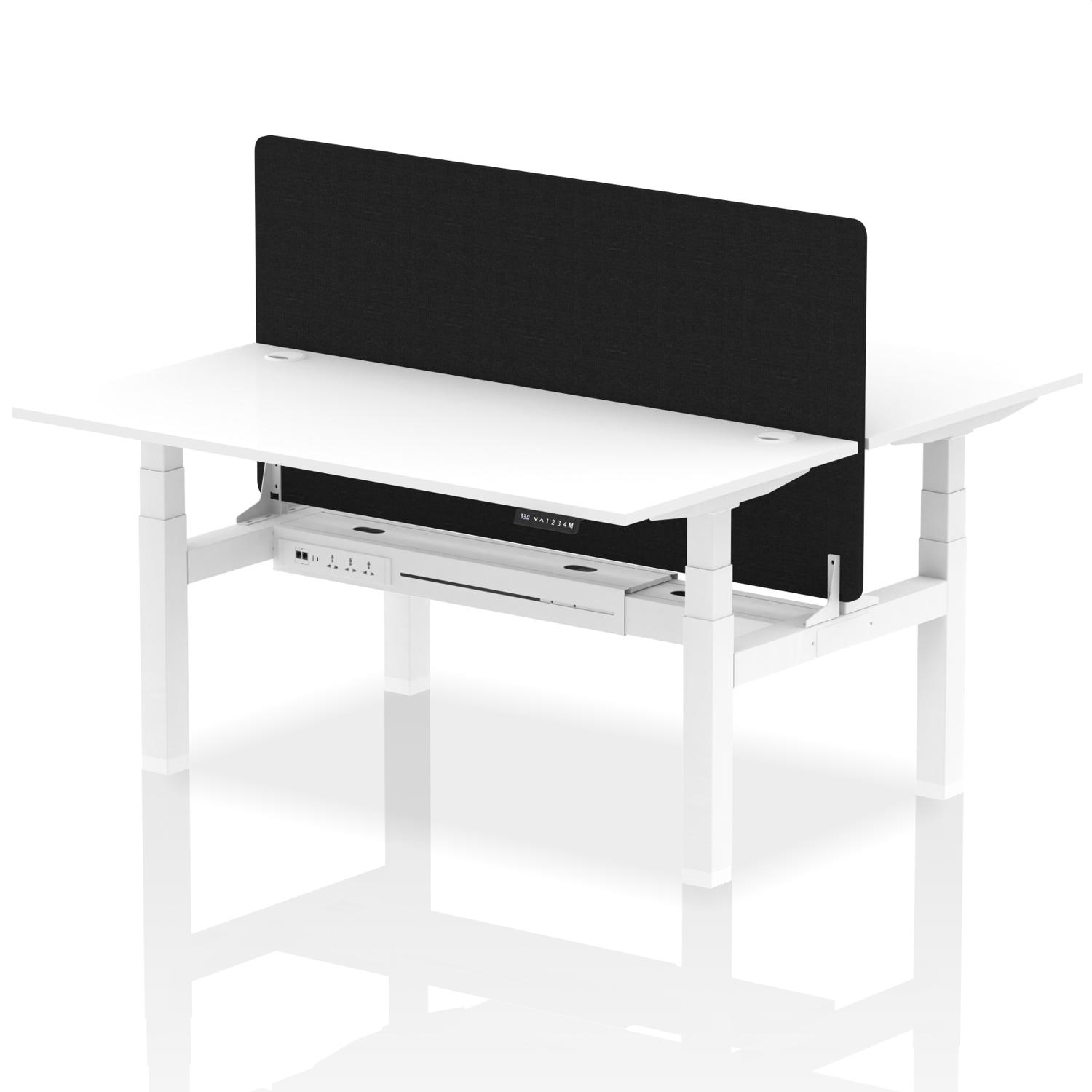 Air Back-to-Back 1600 x 800mm Height Adjustable 2 Person Office Bench Desk White Top with Cable Ports White Frame with Black Straight Screen