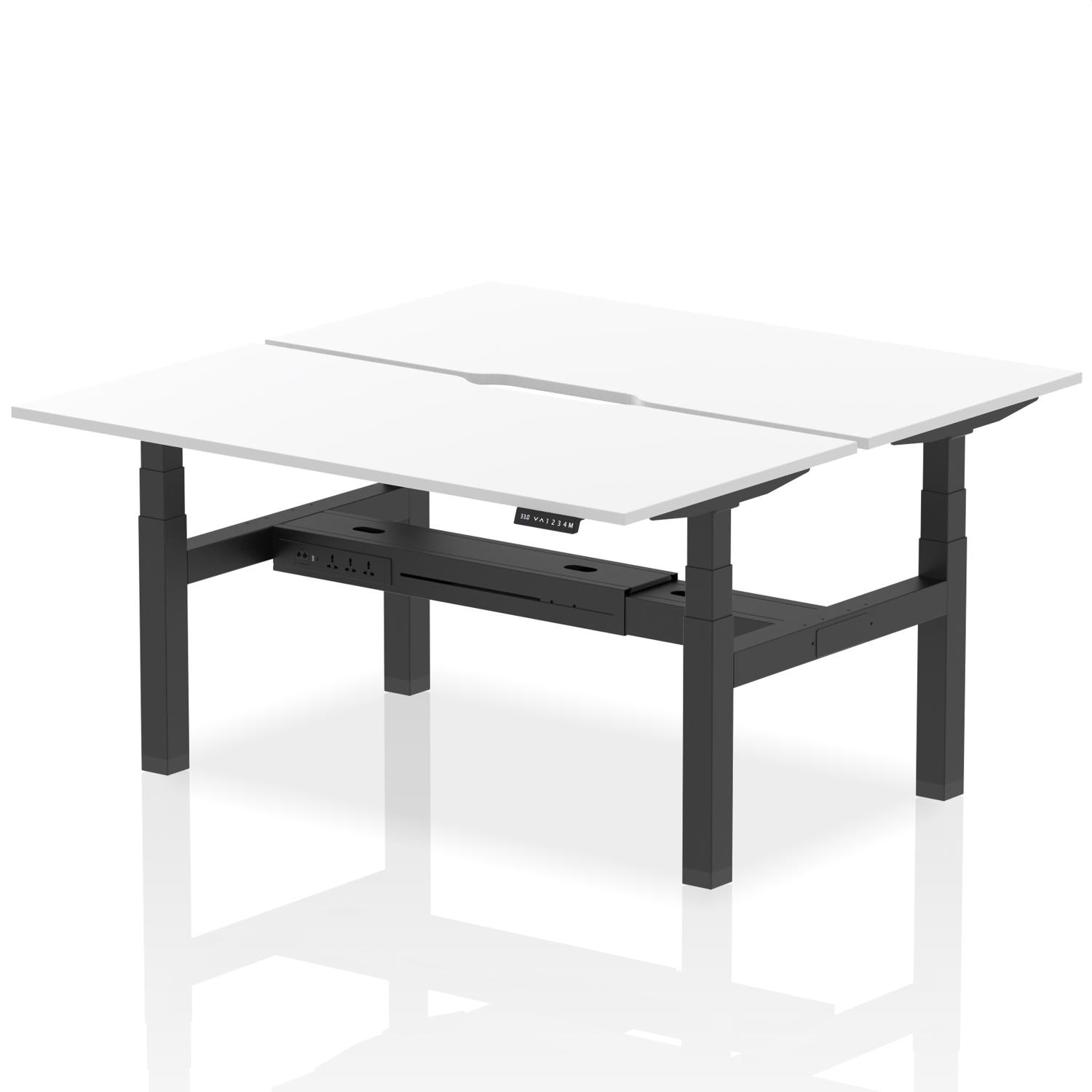 Air Back-to-Back 1600 x 800mm Height Adjustable 2 Person Office Bench Desk White Top with Scalloped Edge Black Frame