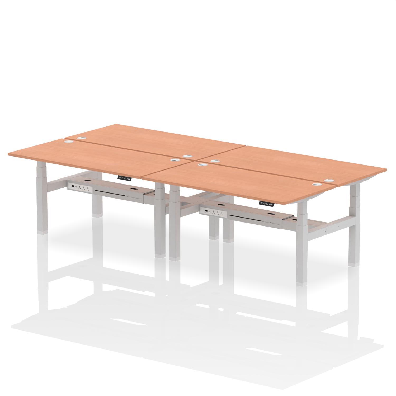 Air Back-to-Back 1600 x 800mm Height Adjustable 4 Person Office Bench Desk Beech Top with Cable Ports Silver Frame