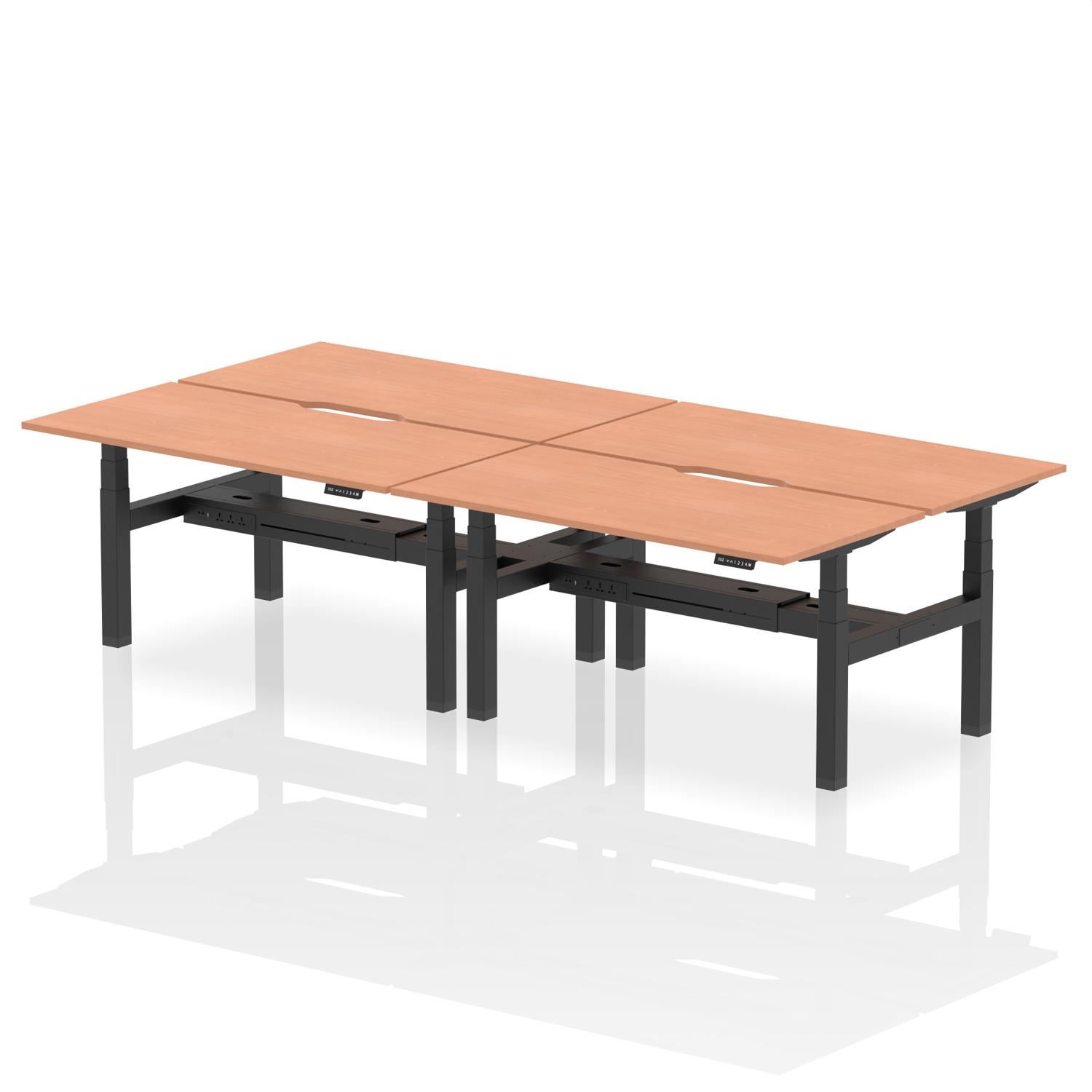 Air Back-to-Back 1600 x 800mm Height Adjustable 4 Person Office Bench Desk Beech Top with Scalloped Edge Black Frame