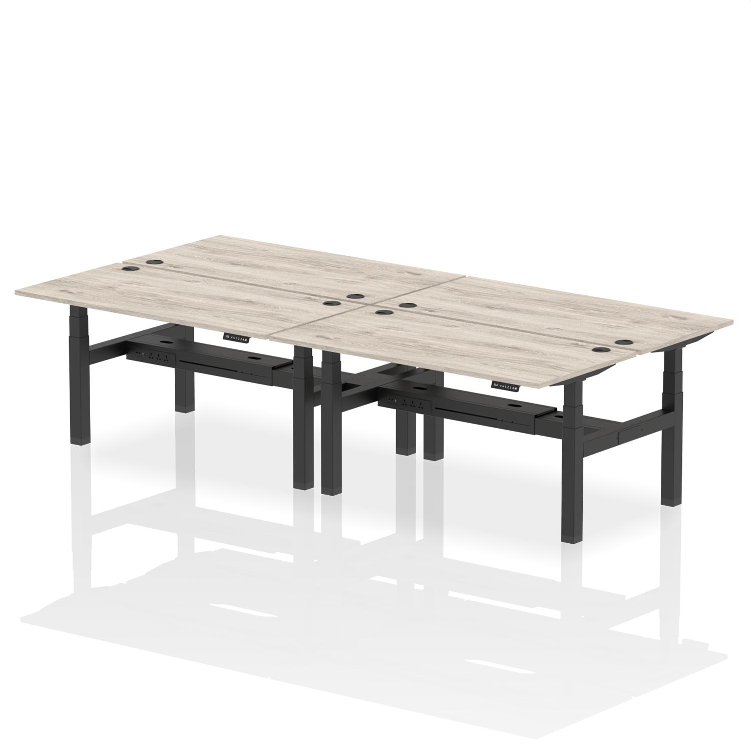 Air Back-to-Back 1600 x 800mm Height Adjustable 4 Person Office Bench Desk Grey Oak Top with Cable Ports Black Frame