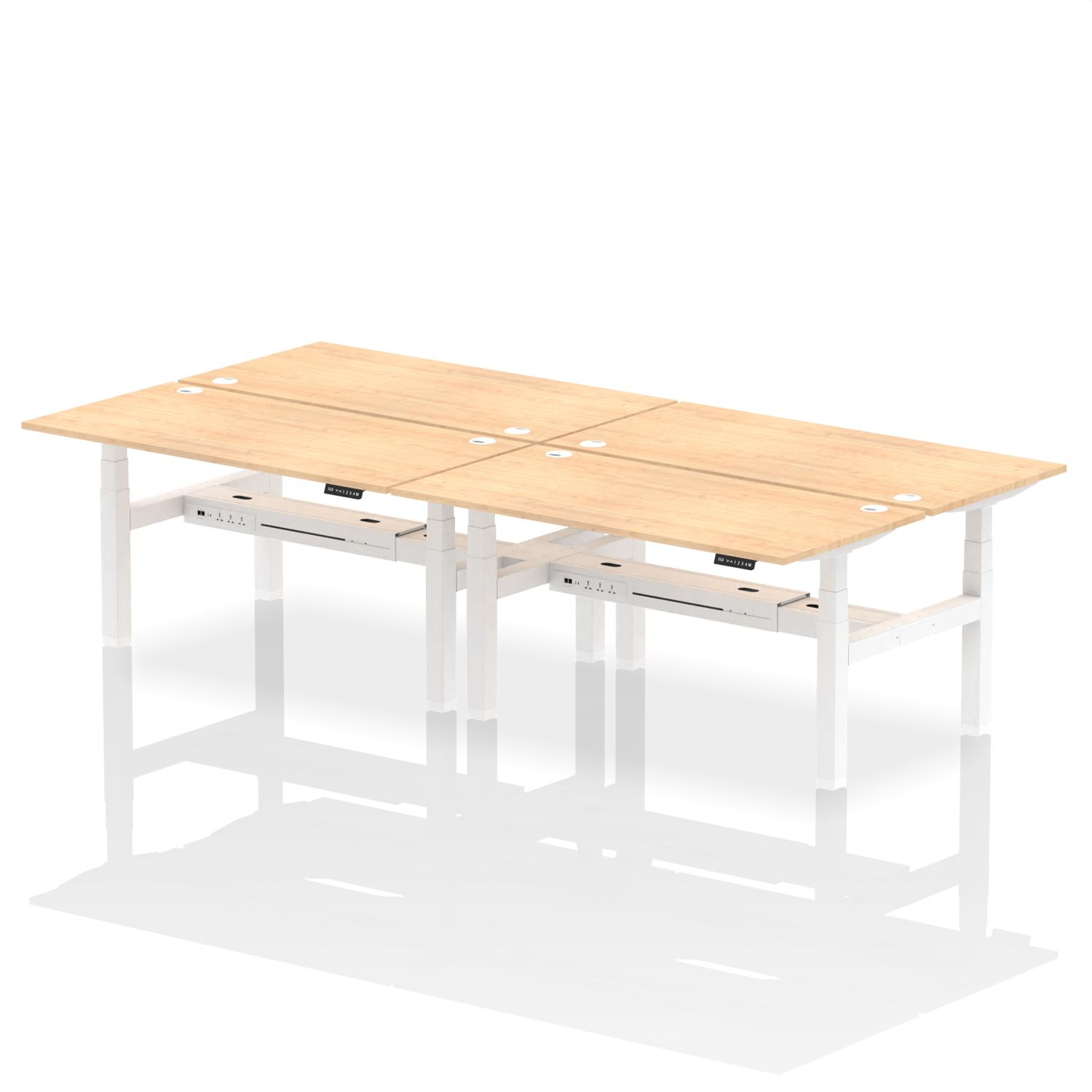 Air Back-to-Back 1600 x 800mm Height Adjustable 4 Person Office Bench Desk Maple Top with Cable Ports White Frame