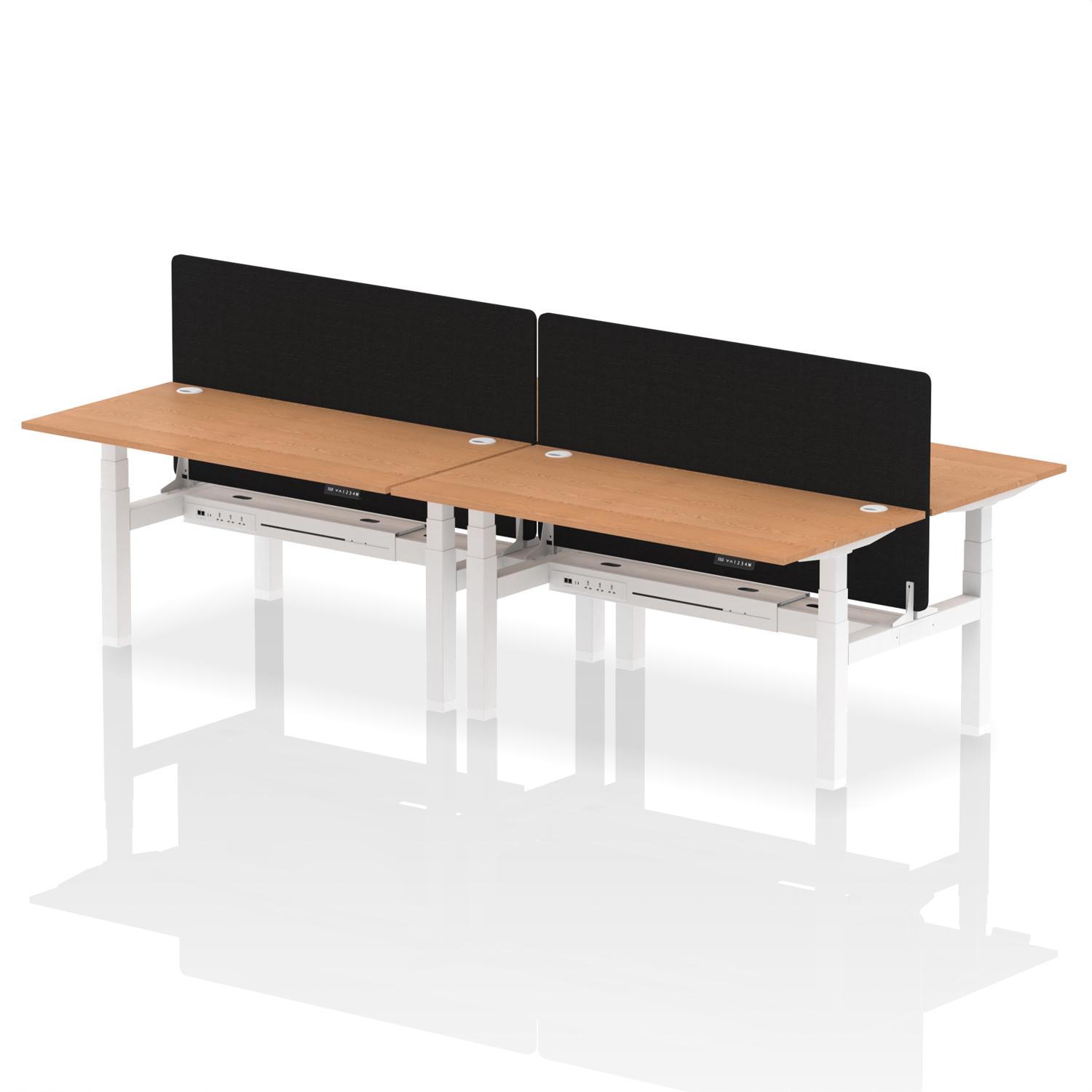 Air Back-to-Back 1600 x 800mm Height Adjustable 4 Person Office Bench Desk Oak Top with Cable Ports White Frame with Black Straight Screen