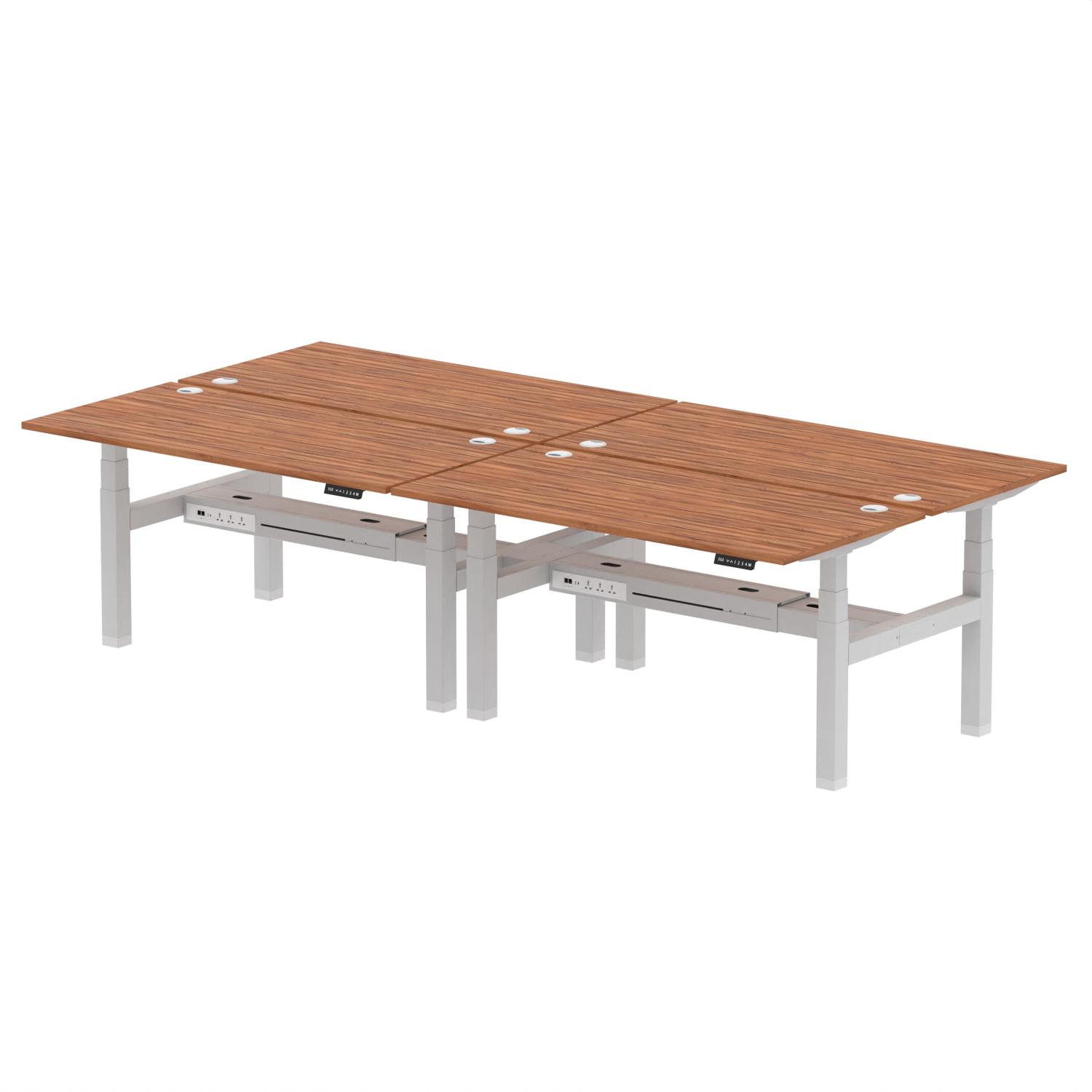 Air Back-to-Back 1600 x 800mm Height Adjustable 4 Person Office Bench Desk Walnut Top with Cable Ports Silver Frame