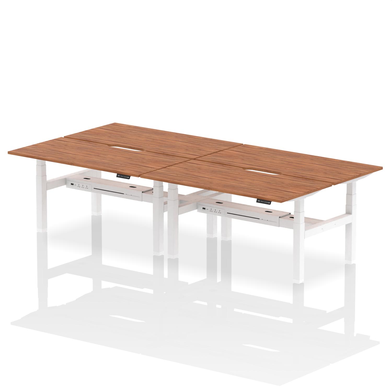 Air Back-to-Back 1600 x 800mm Height Adjustable 4 Person Office Bench Desk Walnut Top with Scalloped Edge White Frame