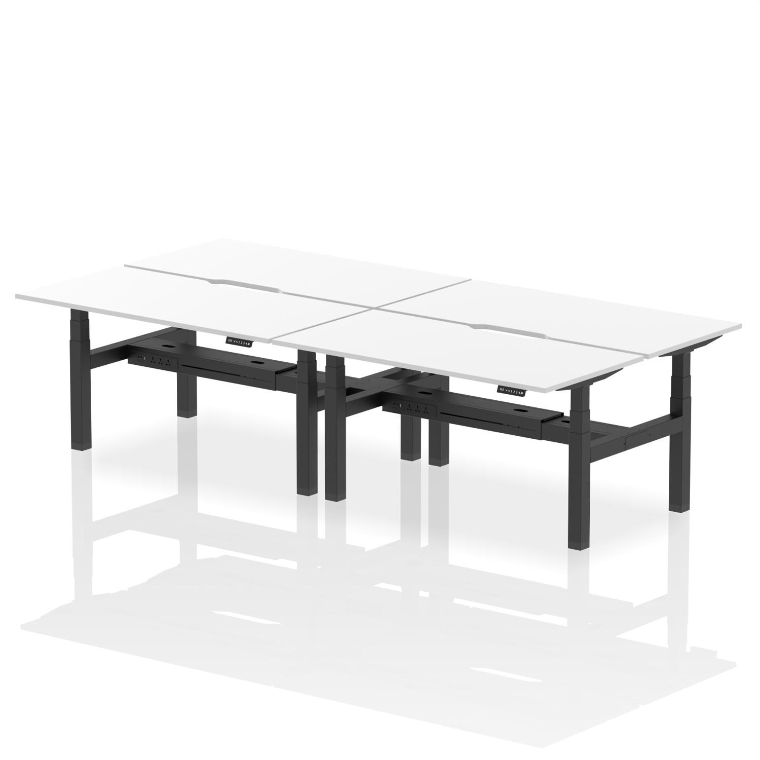 Air Back-to-Back 1600 x 800mm Height Adjustable 4 Person Office Bench Desk White Top with Scalloped Edge Black Frame