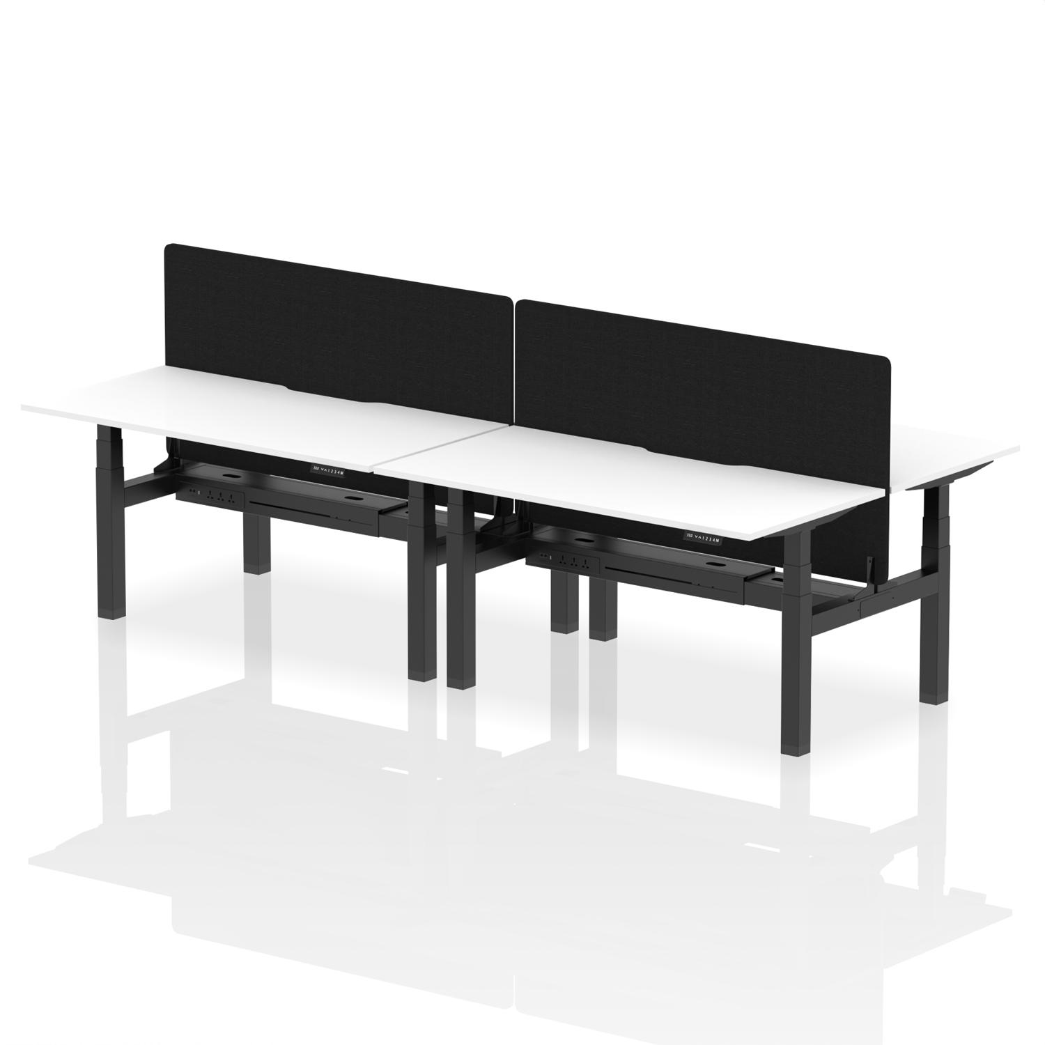 Air Back-to-Back 1600 x 800mm Height Adjustable 4 Person Office Bench Desk White Top with Scalloped Edge Black Frame with Black Straight Screen