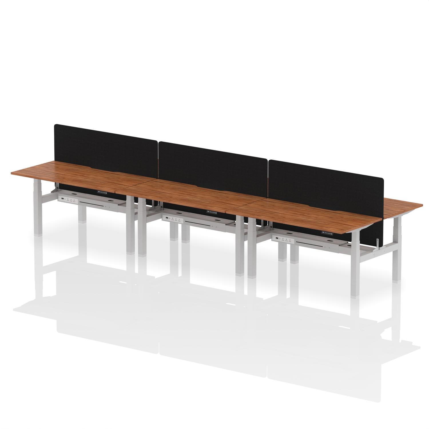 Air Back-to-Back Scalloped Edge Height Adjustable Bench Desk - 6 Person (Walnut)
