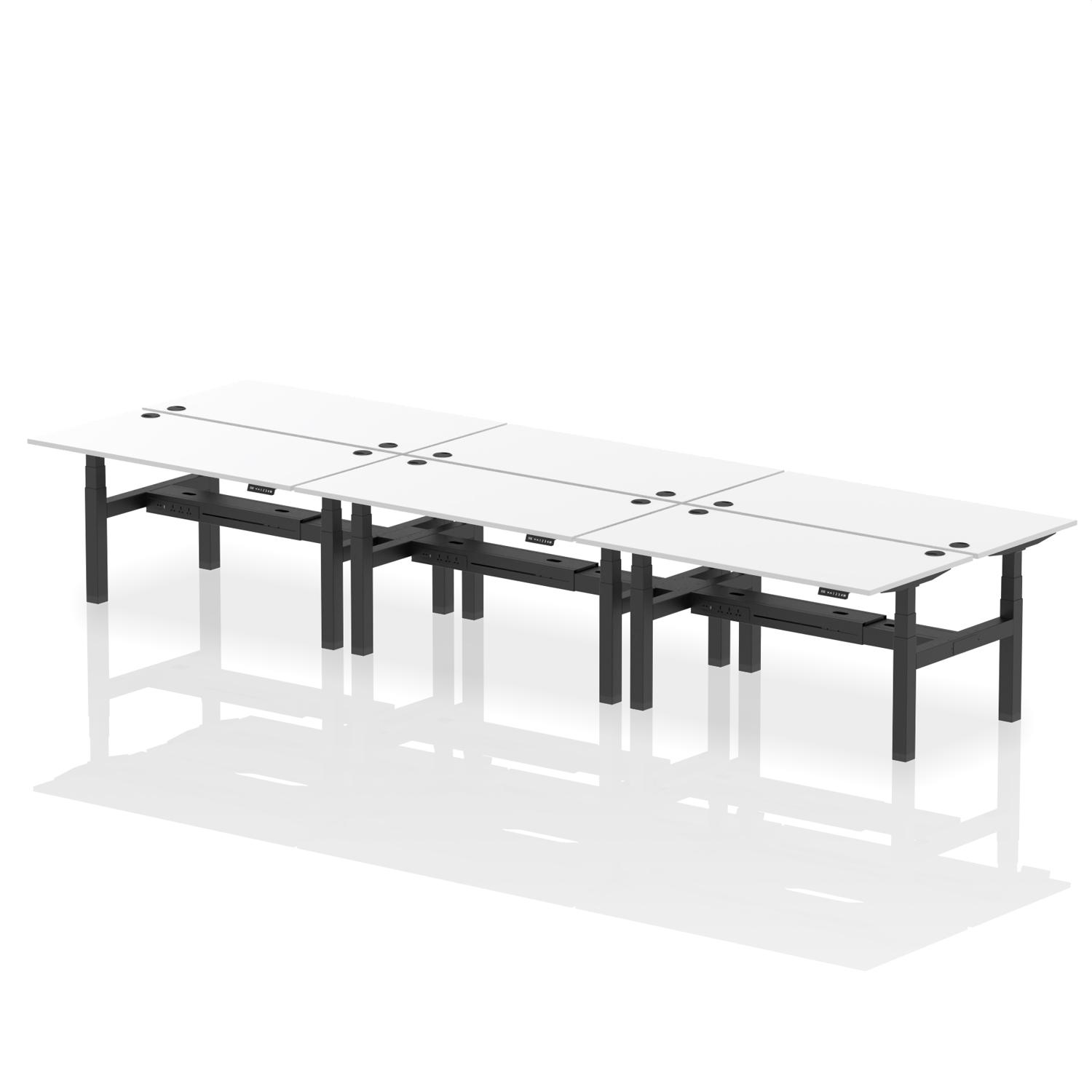 Air Back-to-Back 1600 x 800mm Height Adjustable 6 Person Office Bench Desk White Top with Cable Ports Black Frame