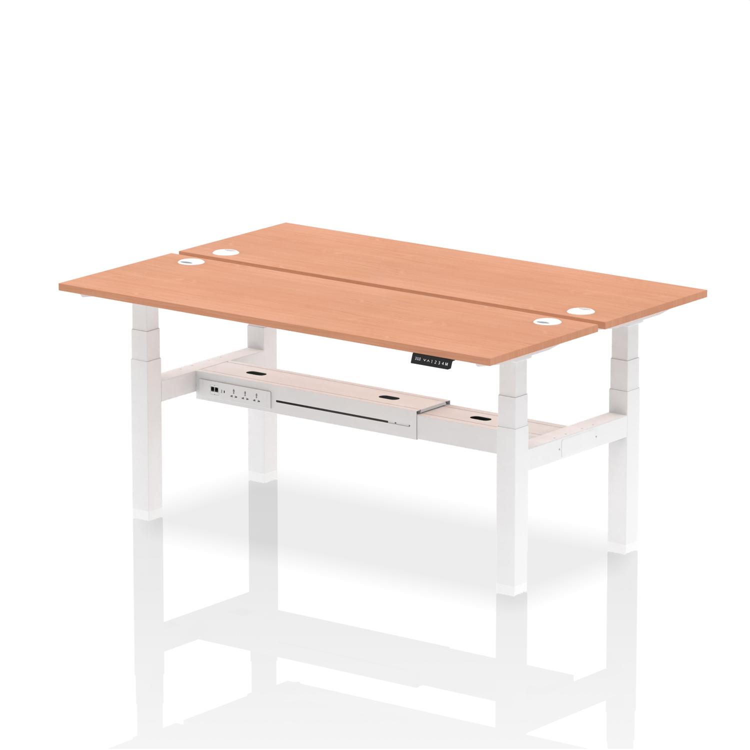 Air Back-to-Back 1800 x 600mm Height Adjustable 2 Person Office Bench Desk Beech Top with Cable Ports White Frame