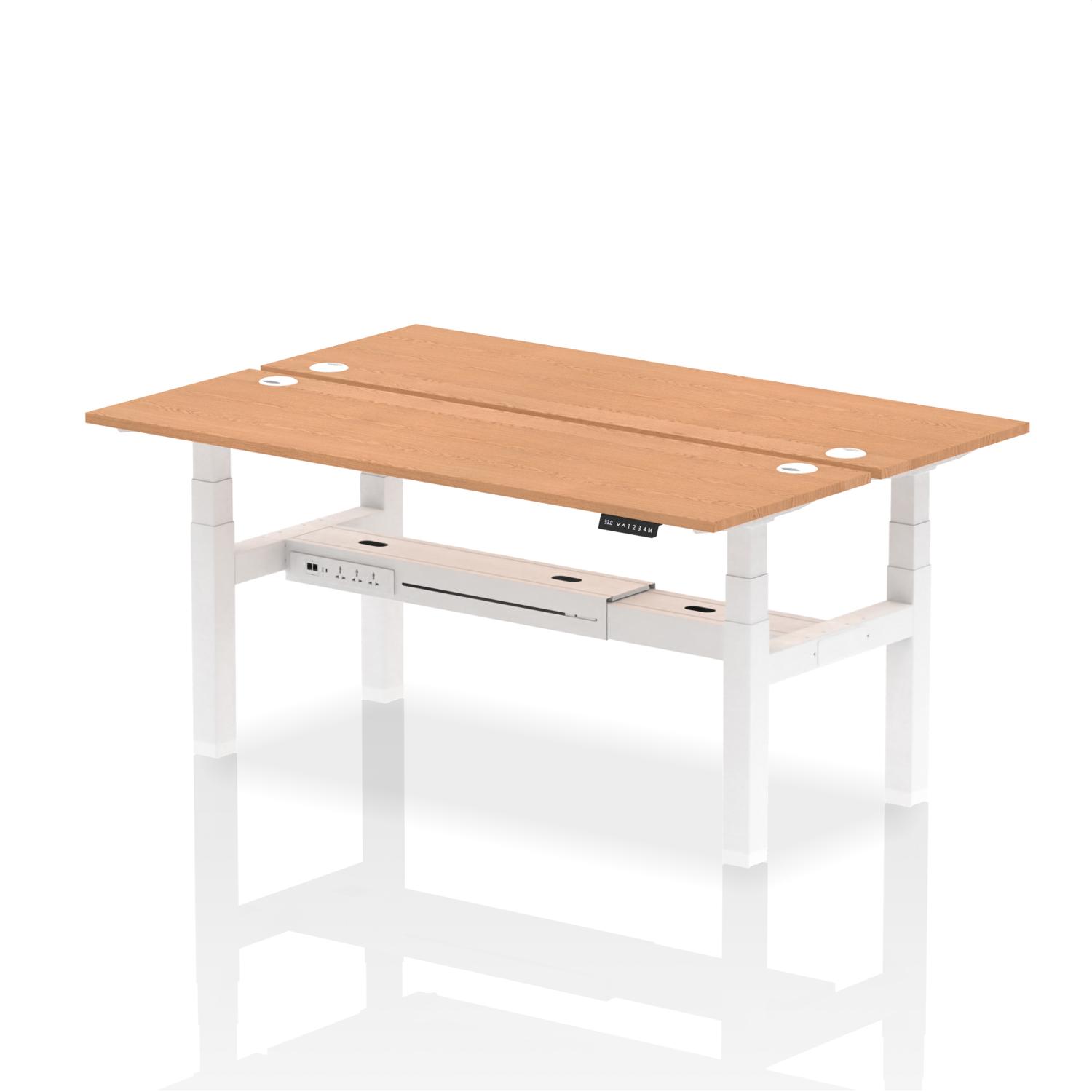 Air Back-to-Back 1800 x 600mm Height Adjustable 2 Person Office Bench Desk Oak Top with Cable Ports White Frame