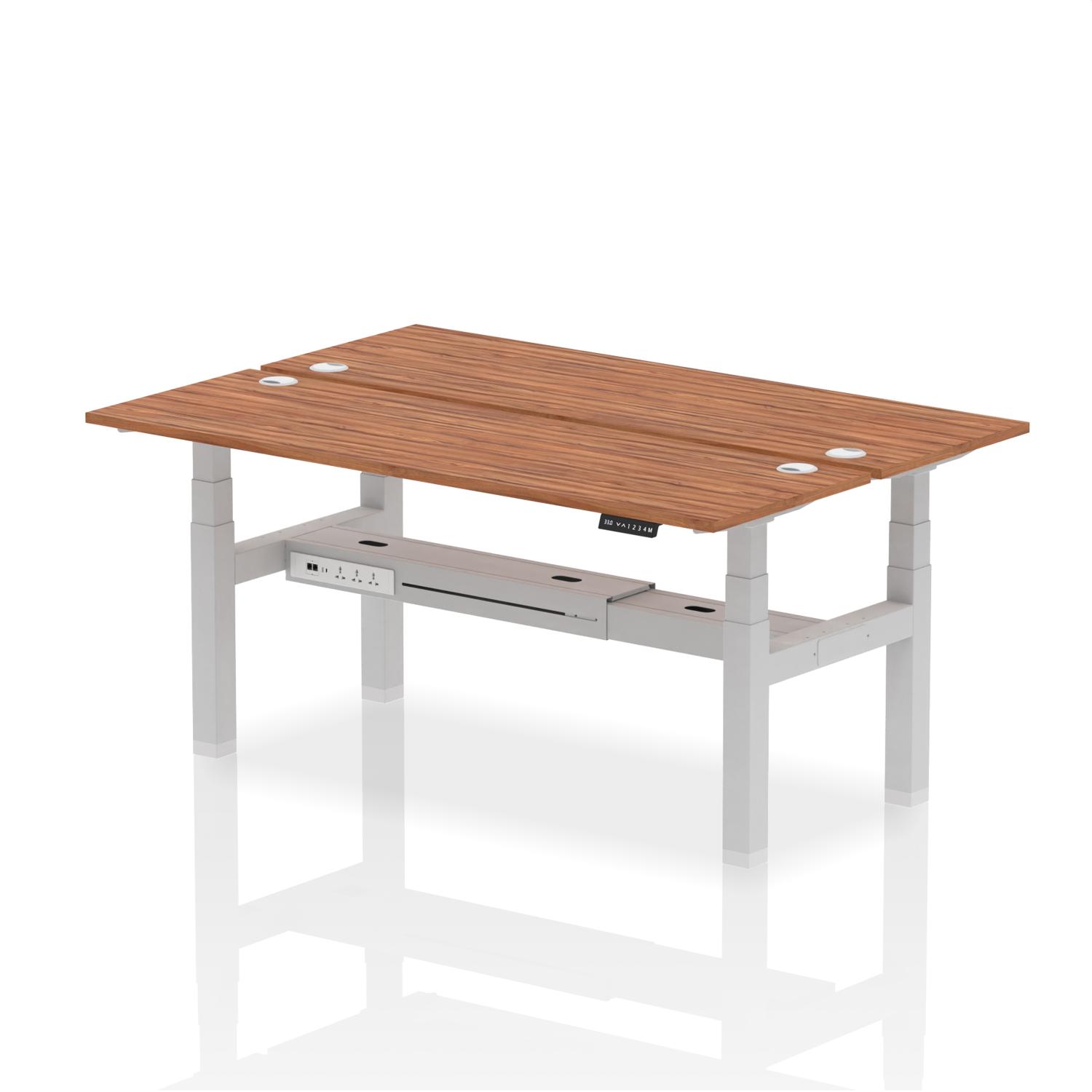 Air Back-to-Back 1800 x 600mm Height Adjustable 2 Person Office Bench Desk Walnut Top with Cable Ports Silver Frame