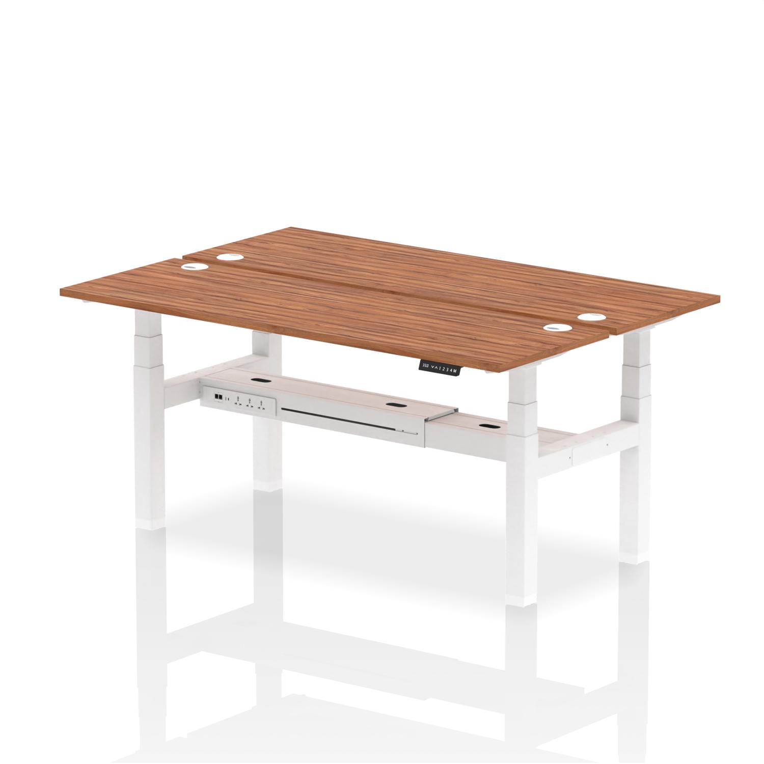 Air Back-to-Back 1800 x 600mm Height Adjustable 2 Person Office Bench Desk Walnut Top with Cable Ports White Frame