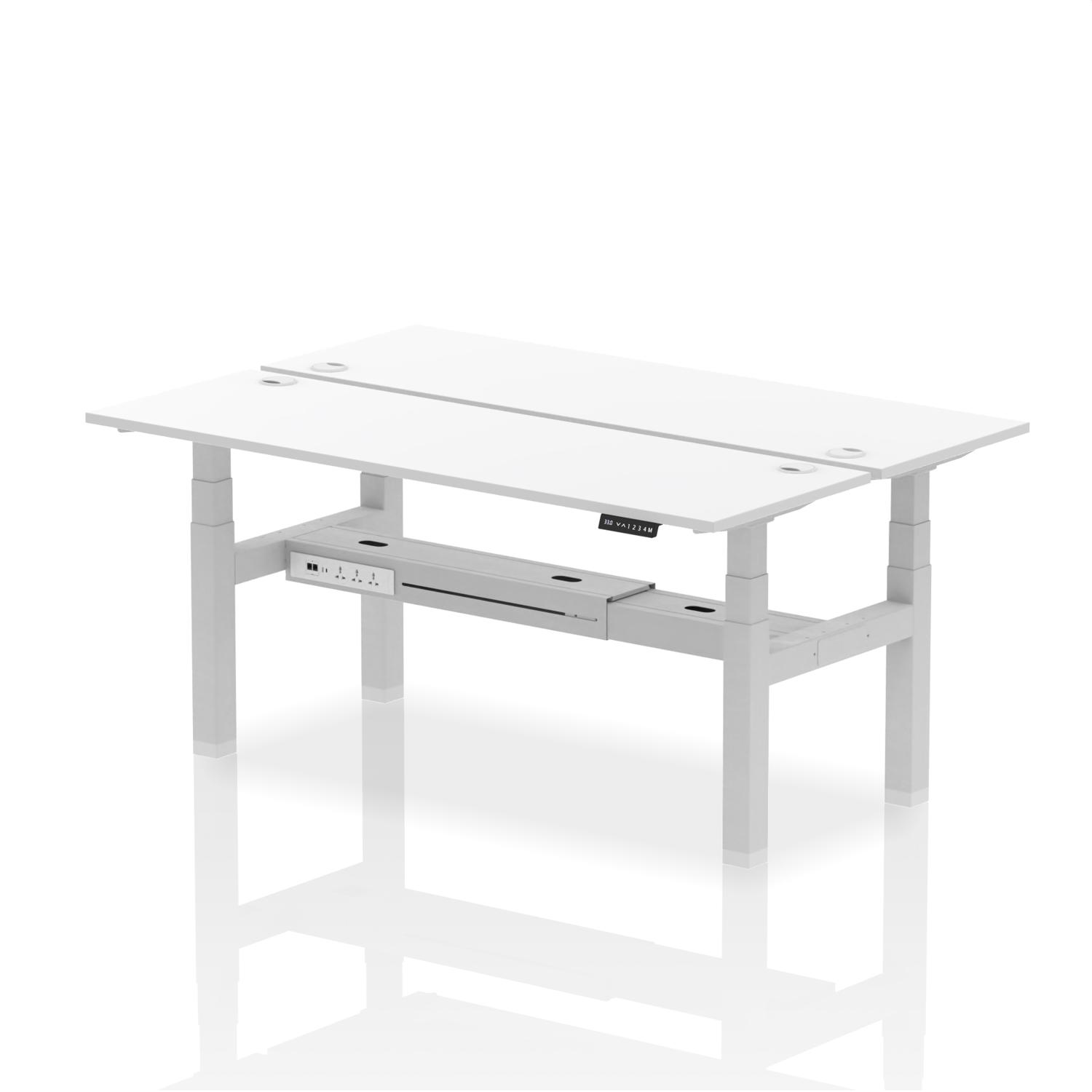 Air Back-to-Back 1800 x 600mm Height Adjustable 2 Person Office Bench Desk White Top with Cable Ports Silver Frame