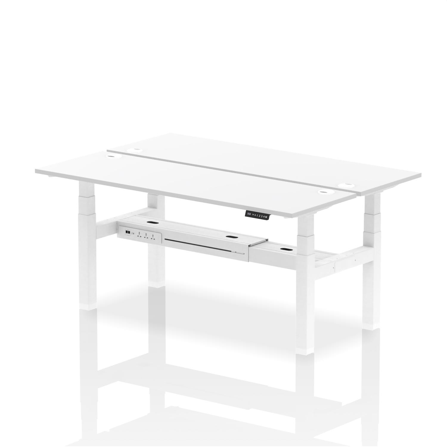 Air Back-to-Back 1800 x 600mm Height Adjustable 2 Person Office Bench Desk White Top with Cable Ports White Frame