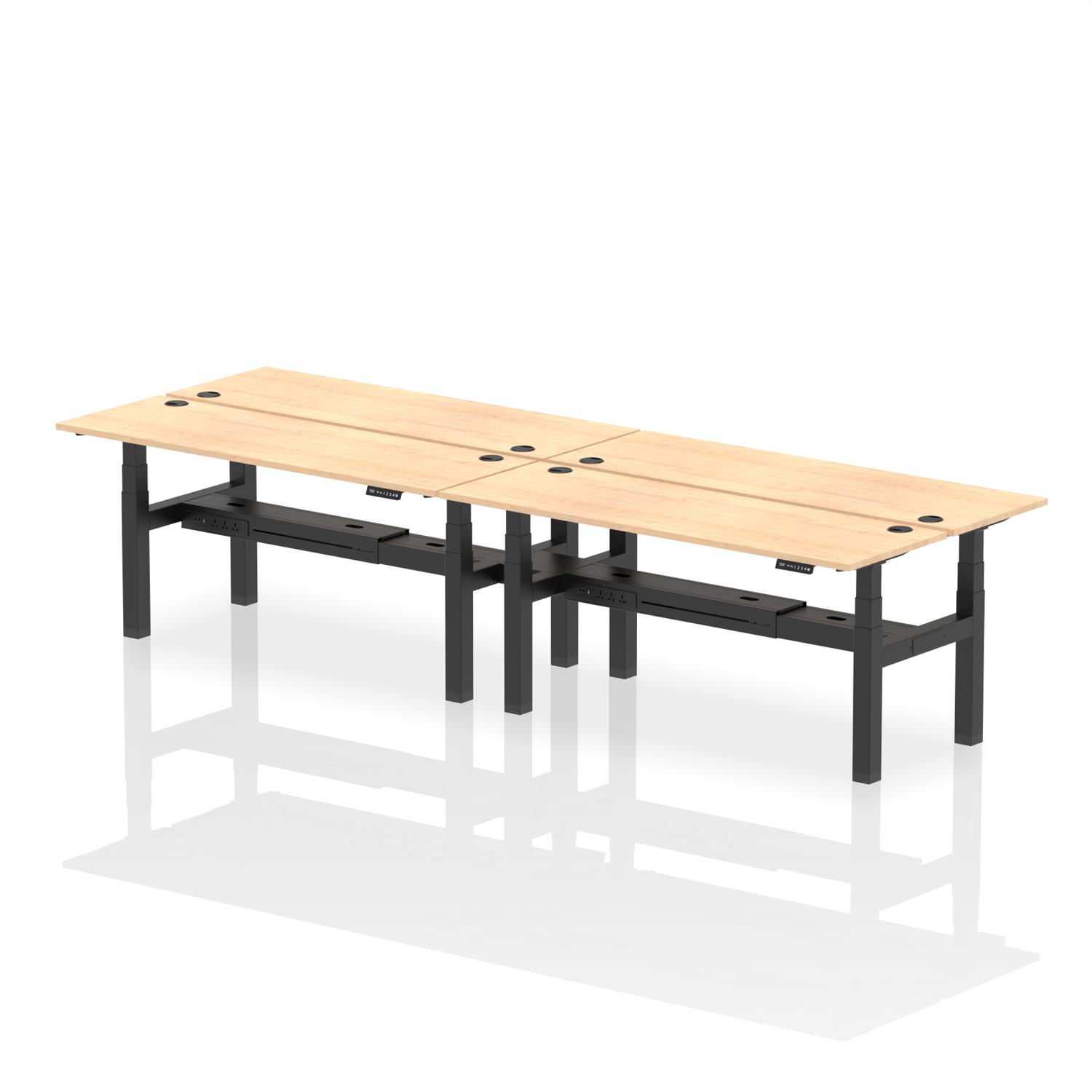 Air Back-to-Back 1800 x 600mm Height Adjustable 4 Person Office Bench Desk Maple Top with Cable Ports Black Frame