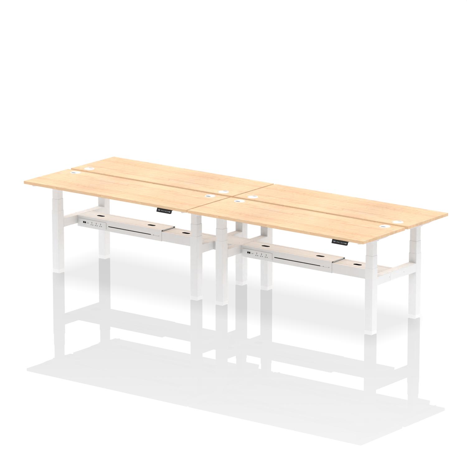 Air Back-to-Back 1800 x 600mm Height Adjustable 4 Person Office Bench Desk Maple Top with Cable Ports White Frame