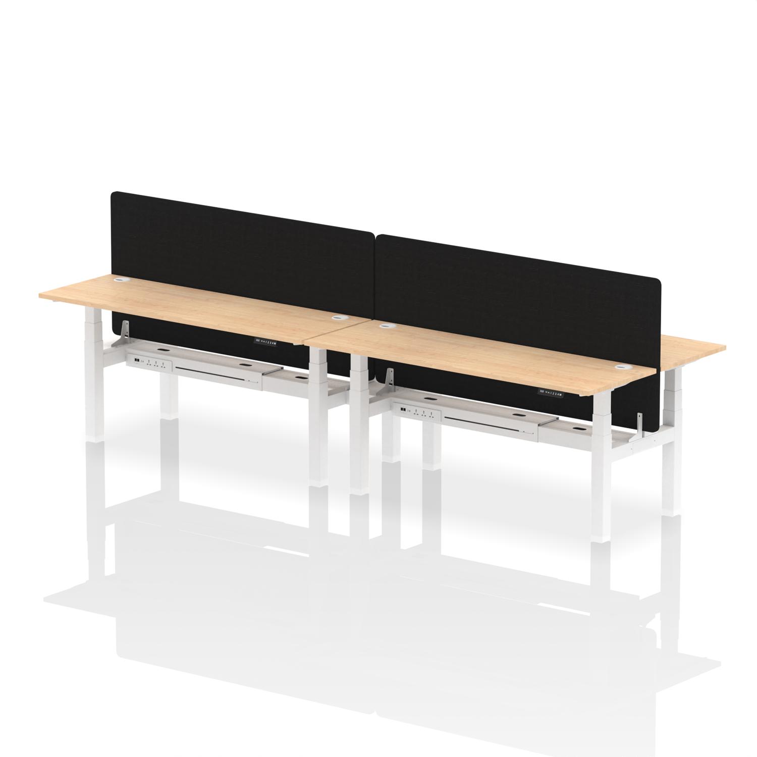 Air Back-to-Back 1800 x 600mm Height Adjustable 4 Person Office Bench Desk Maple Top with Cable Ports White Frame with Black Straight Screen