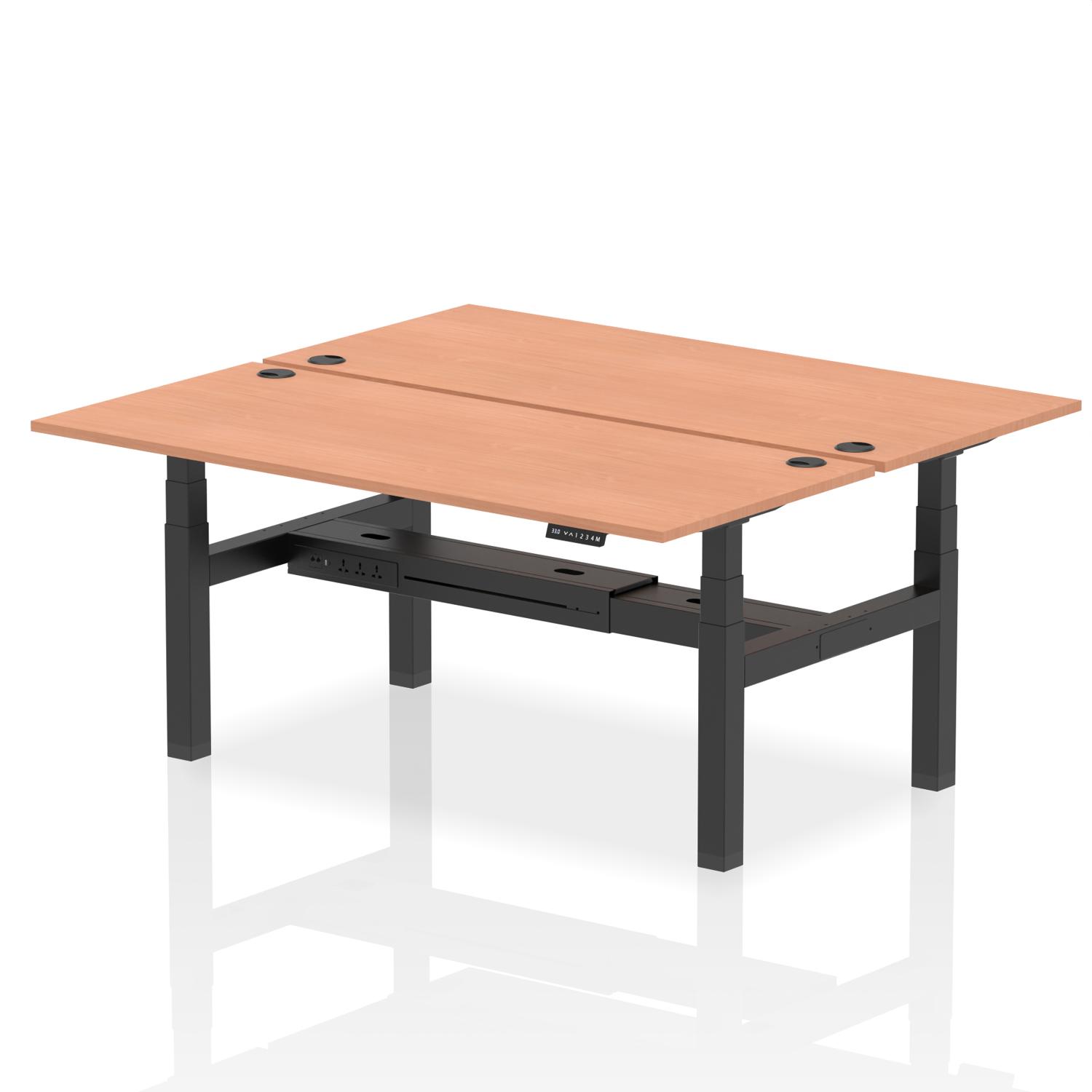 Air Back-to-Back 1800 x 800mm Height Adjustable 2 Person Office Bench Desk Beech Top with Cable Ports Black Frame
