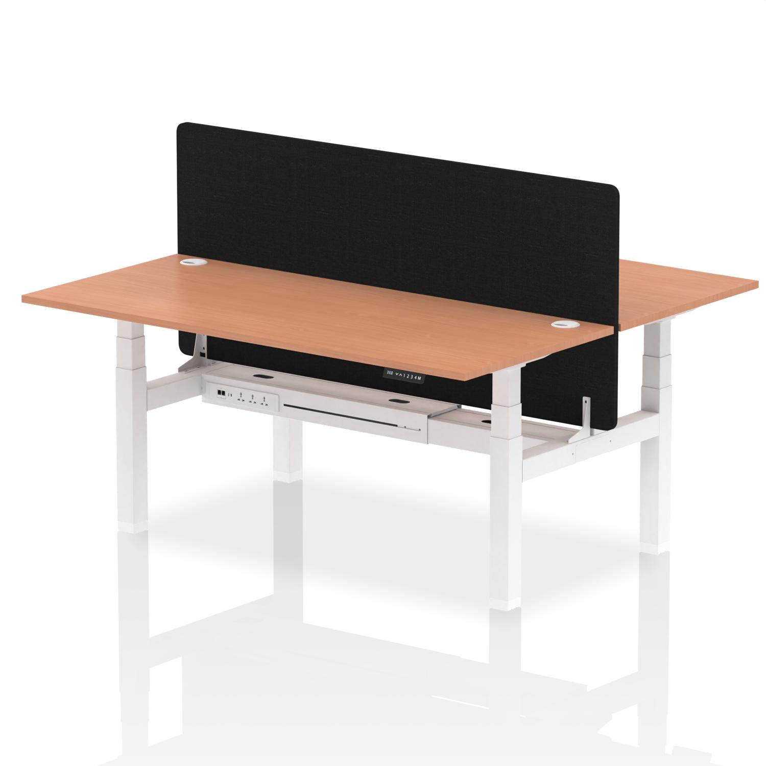 Air Back-to-Back 1800 x 800mm Height Adjustable 2 Person Office Bench Desk Beech Top with Cable Ports White Frame with Black Straight Screen