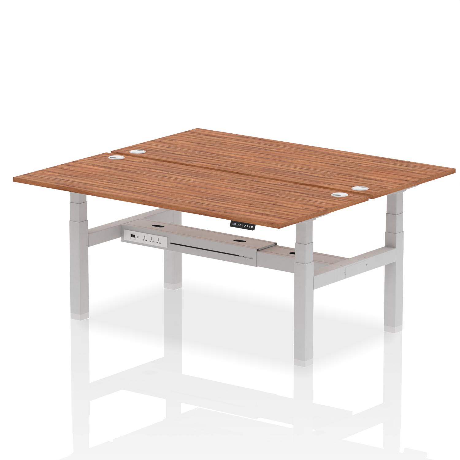 Air Back-to-Back 1800 x 800mm Height Adjustable 2 Person Office Bench Desk Walnut Top with Cable Ports Silver Frame