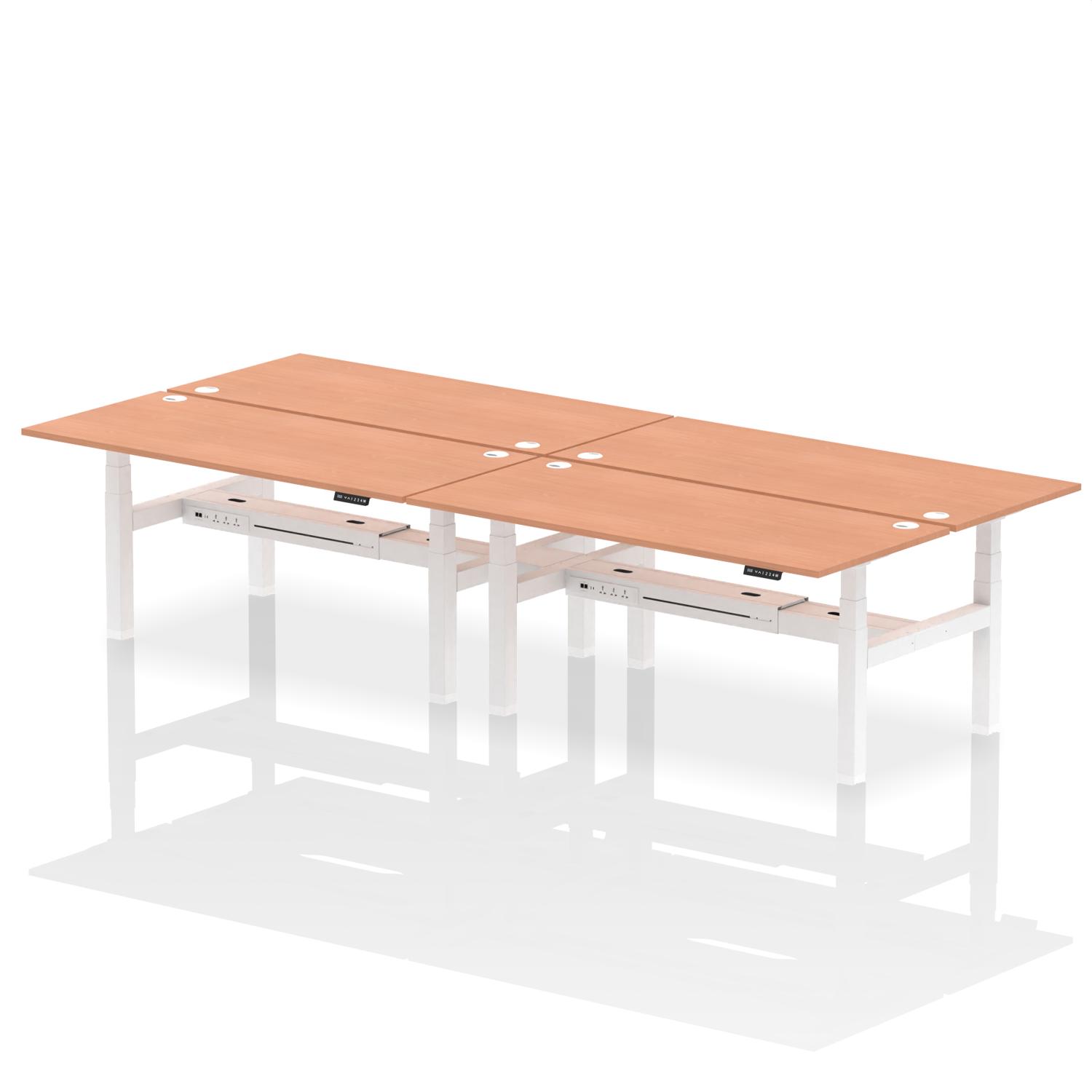 Air Back-to-Back 1800 x 800mm Height Adjustable 4 Person Office Bench Desk Beech Top with Cable Ports White Frame